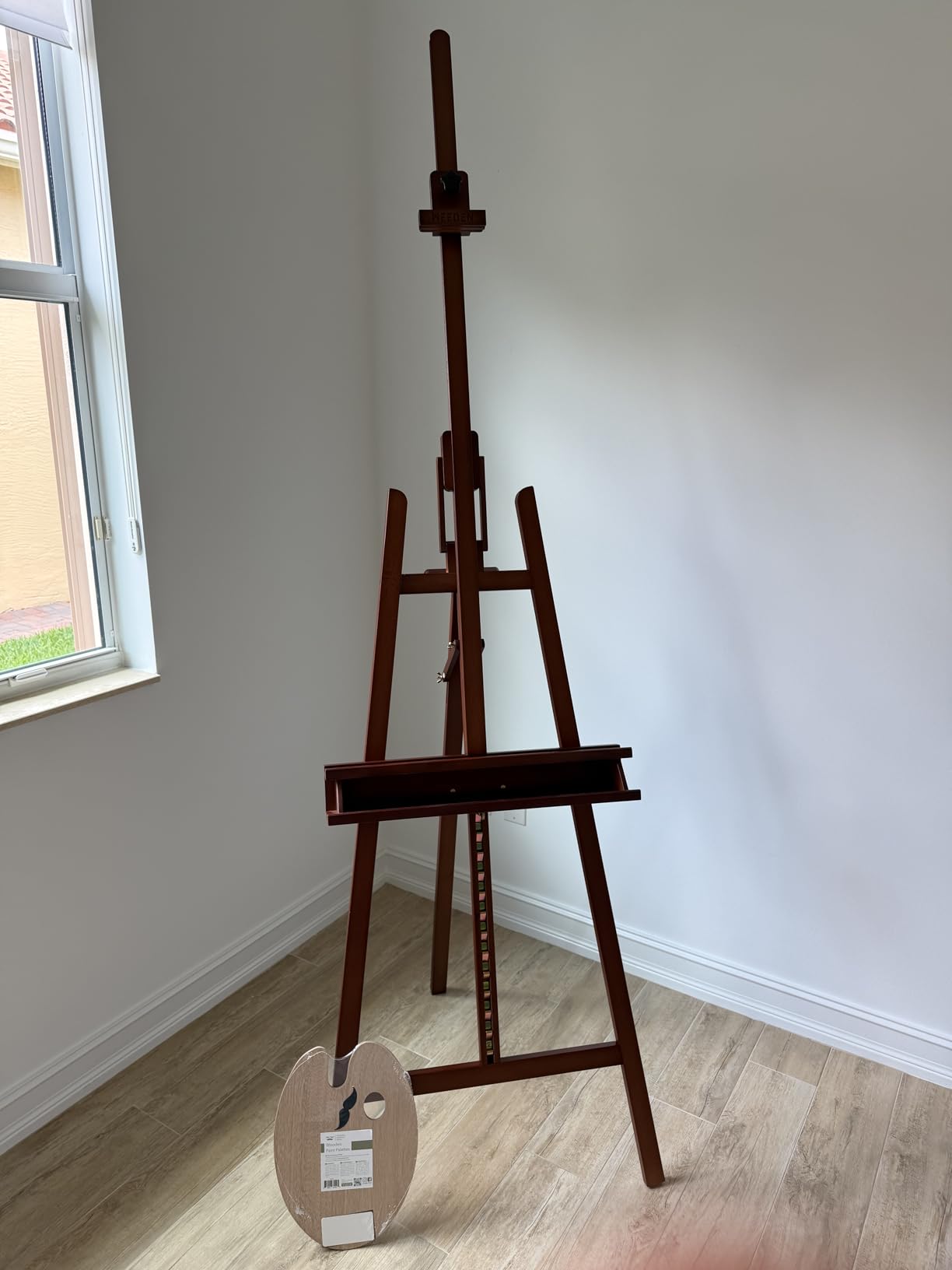 MEEDEN Walnut Large Painters Easel Adjustable Solid Beech Wood Artist Easel, Studio Easel for Adults with Brush Holder, Holds Canvas up to 48