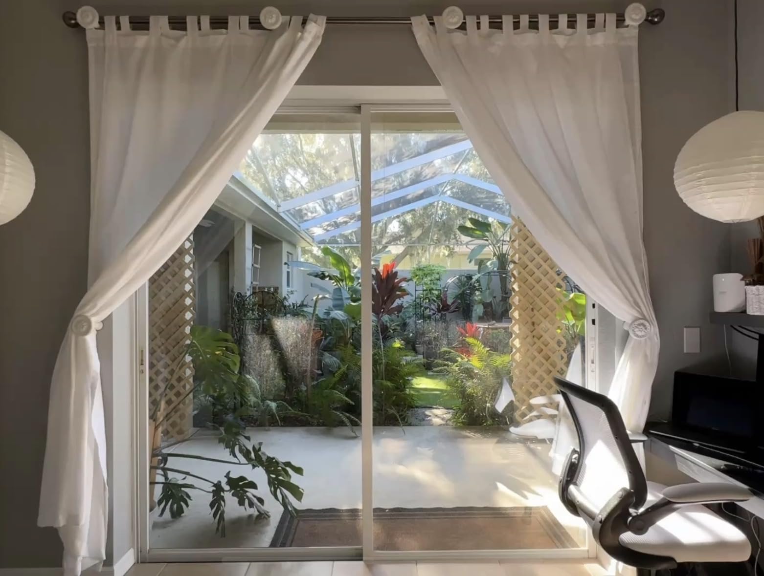 LORDTEX Indoor/Outdoor Curtains - Waterproof Tab Top Patio Curtains Sun Blocking Set of 2 Panels Thermal Insulated Curtain for Porch, Pergola, Cabana, Gazebo, 52 x 84 inch, Vanilla customer photo 1