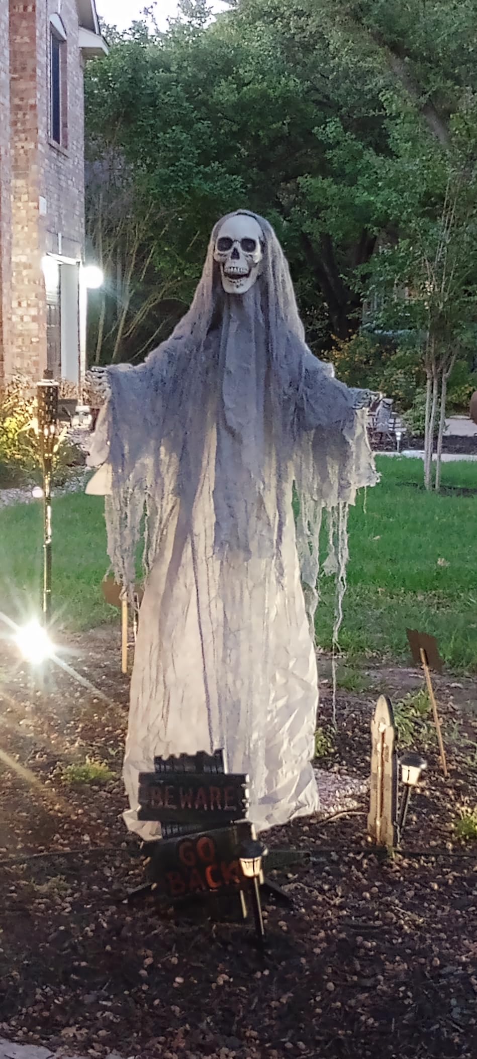 Haunted Hill Farm Life-Size Scary Skeleton Reaper Holding Staff, Halloween Animatronic with Touch Activated Lights and Sound customer photo 2