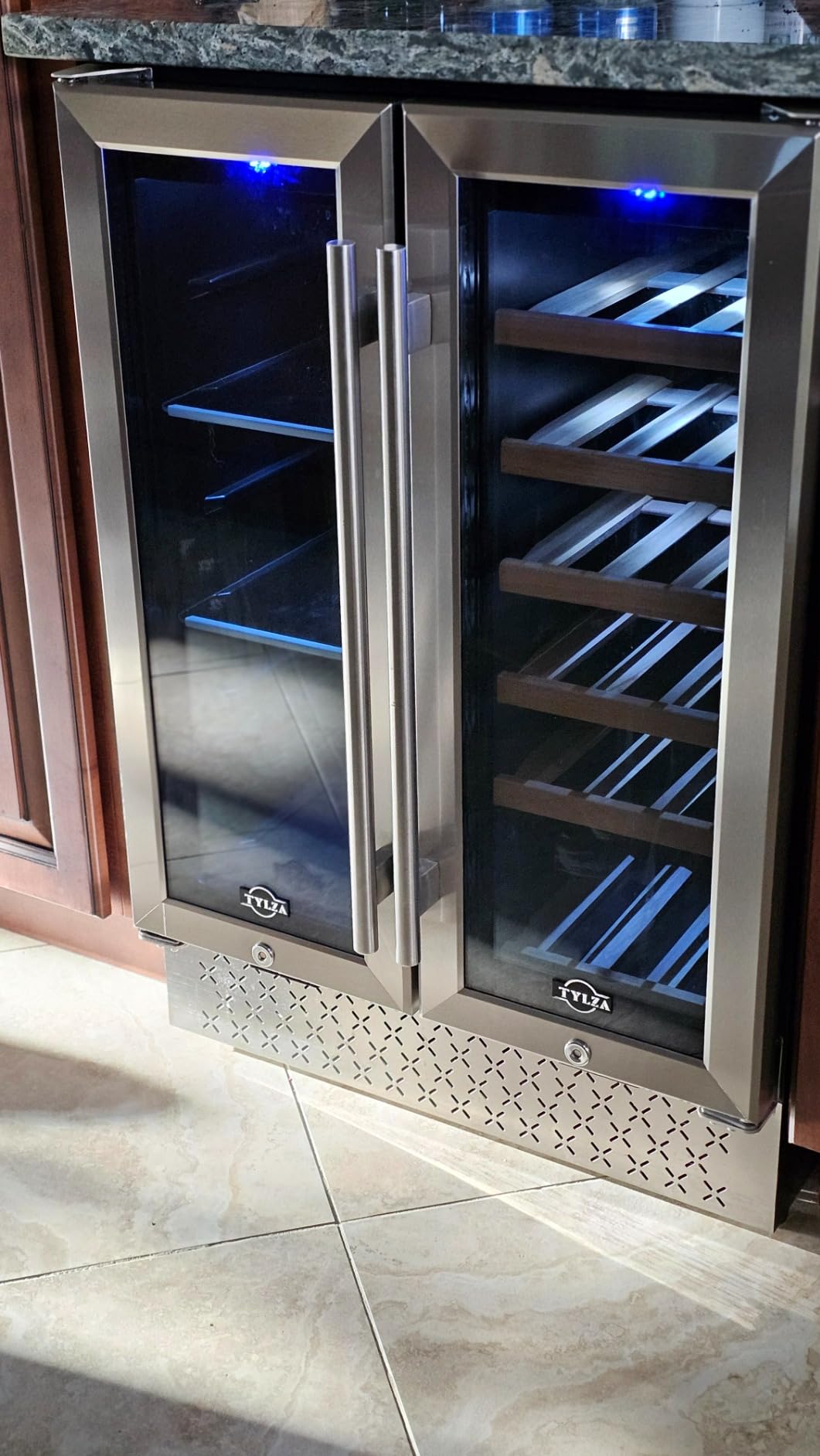 Tylza Wine and Beverage Refrigerator, 24 Inch Dual Zone Wine Fridge, Holds 18 Bottles and 88 Count, French Doors, Lock, Under-counter or Freestanding Wine Cooler with Tempered Glass customer photo 1