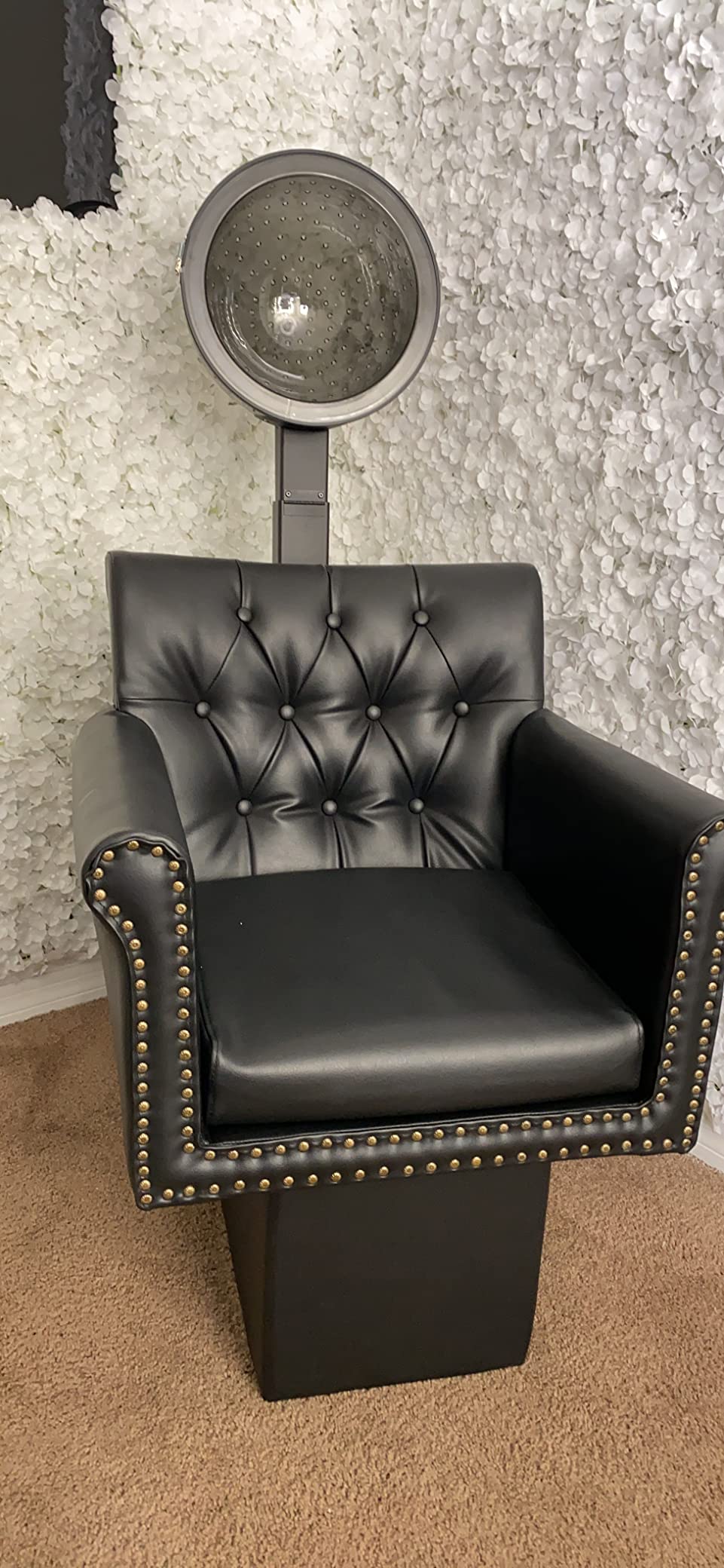 Buy-Rite Chelsea Dryer Chair Combo - Gray Tufted Salon Chair with 980W UL/CSA Hood Dryer, Nailhead Trim, Adjustable Heat/Timer customer photo 1