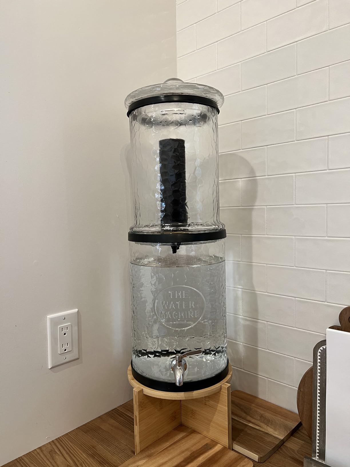 The Water Machine All Glass Purifier - Gravity Fed Water Filtration System with Activated Carbon Filters, Off Grid Emergency & Home Survival Portable Countertop Filter with Wooden Stand - 3 Gallon customer photo 2