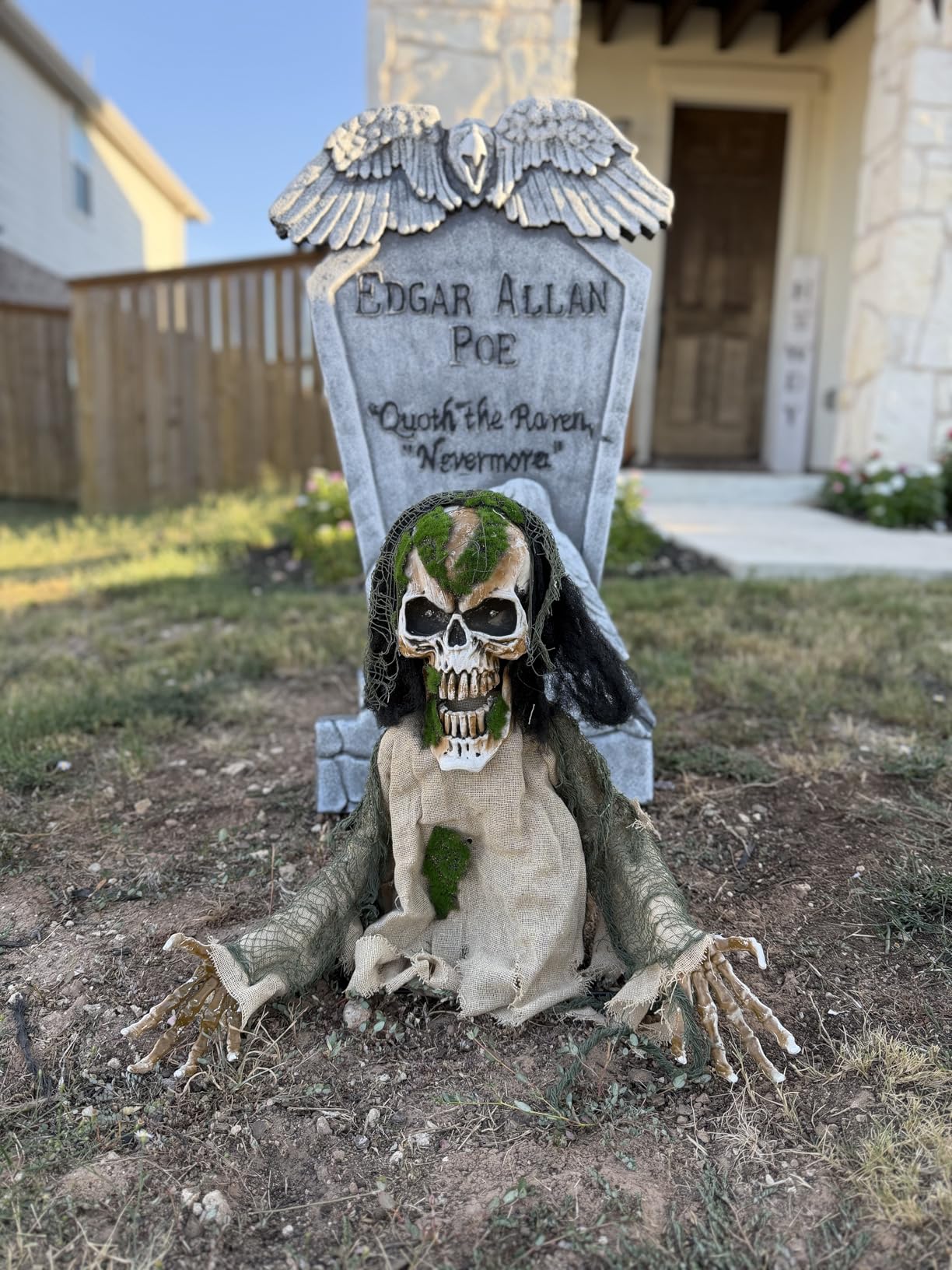 JOYIN Halloween Decoration Outdoor Animated Zombie Groundbreaker, Light-up Skeleton Zombie Groundbreaker Prop with Creepy Sound for Halloween Outside Decoration customer photo 2