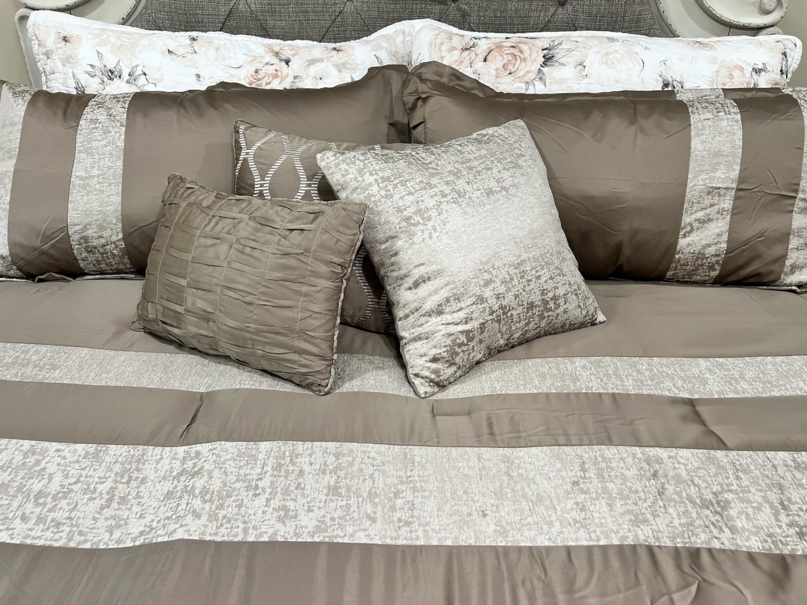 Madison Park Luxury Comforter Set-Traditional Jacquard Design All Season Down Alternative Bedding, Matching Bedskirt, Decorative Pillows, King(104