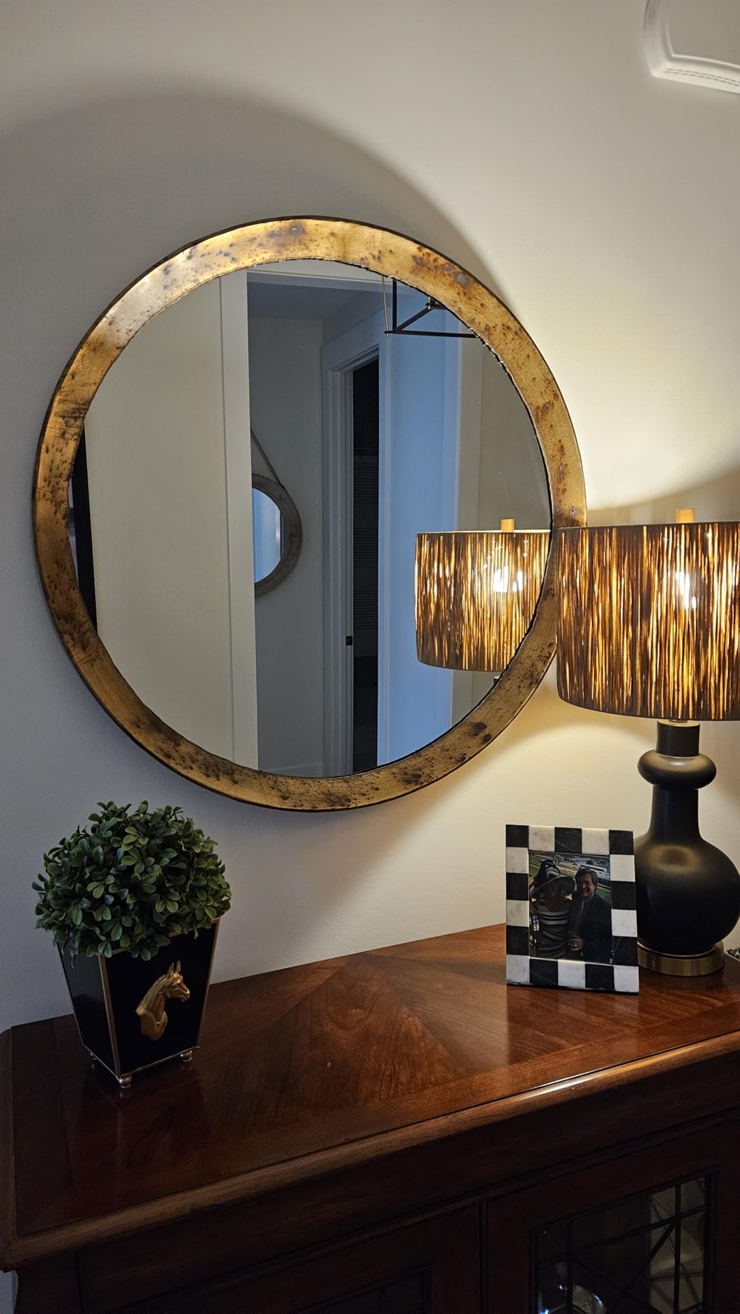 Tortin Round Vanity Decorative Wall Mirror Rustic Vintage Multi-Tonal Hammered Jagged Metal Frame 34