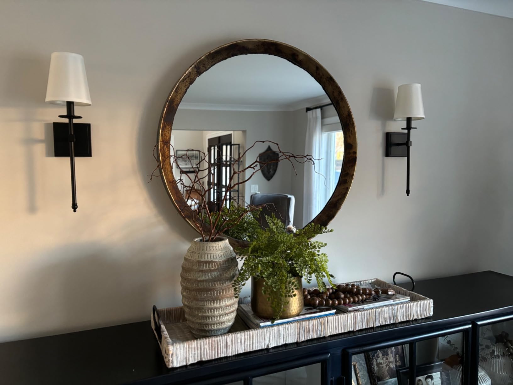 Tortin Round Vanity Decorative Wall Mirror Rustic Vintage Multi-Tonal Hammered Jagged Metal Frame 34