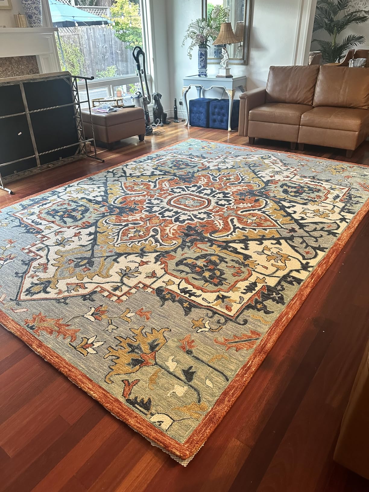 SAFAVIEH Aspen Collection Area Rug 9' Square - Blue & Rust Handmade Boho Wool customer photo 1