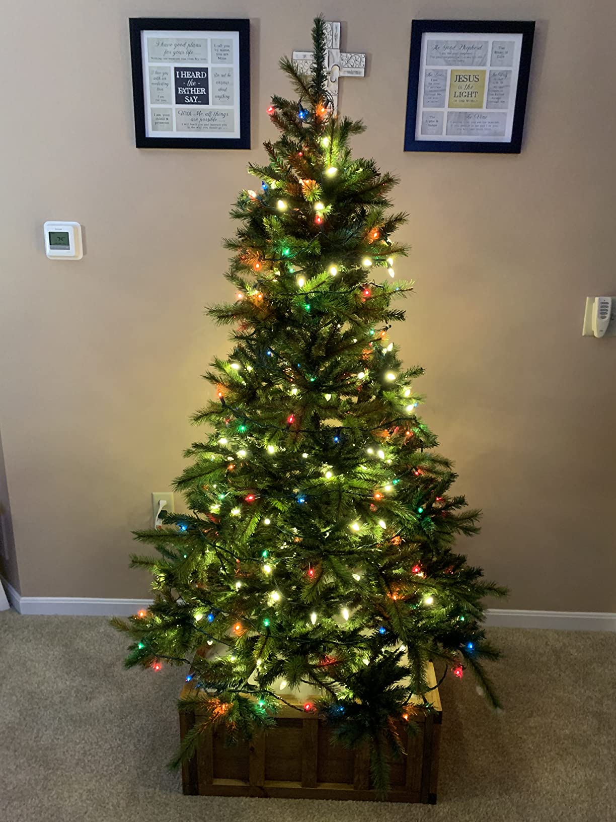 Norwegian Grand Fir Traditional Slim Artificial Christmas Tree with Classic Needle Foliage, LED Clear Lights, 5ft customer photo 1