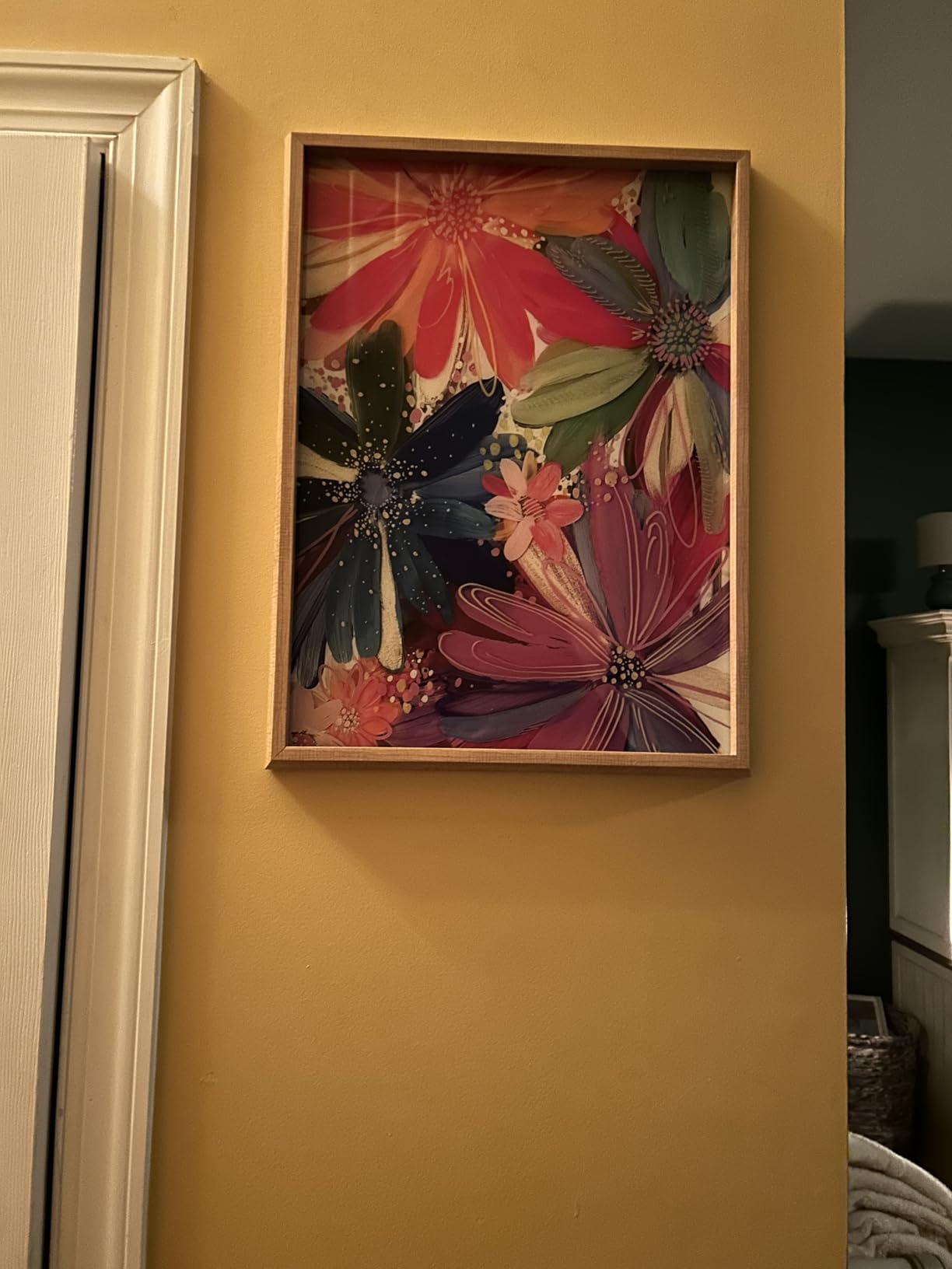 Kate and Laurel Blake Flowers on Glass 1 Framed Printed Glass Wall Art by Jessi Raulet of Ettavee, 18x24 Natural, Decorative Tropical Floral Art customer photo 1