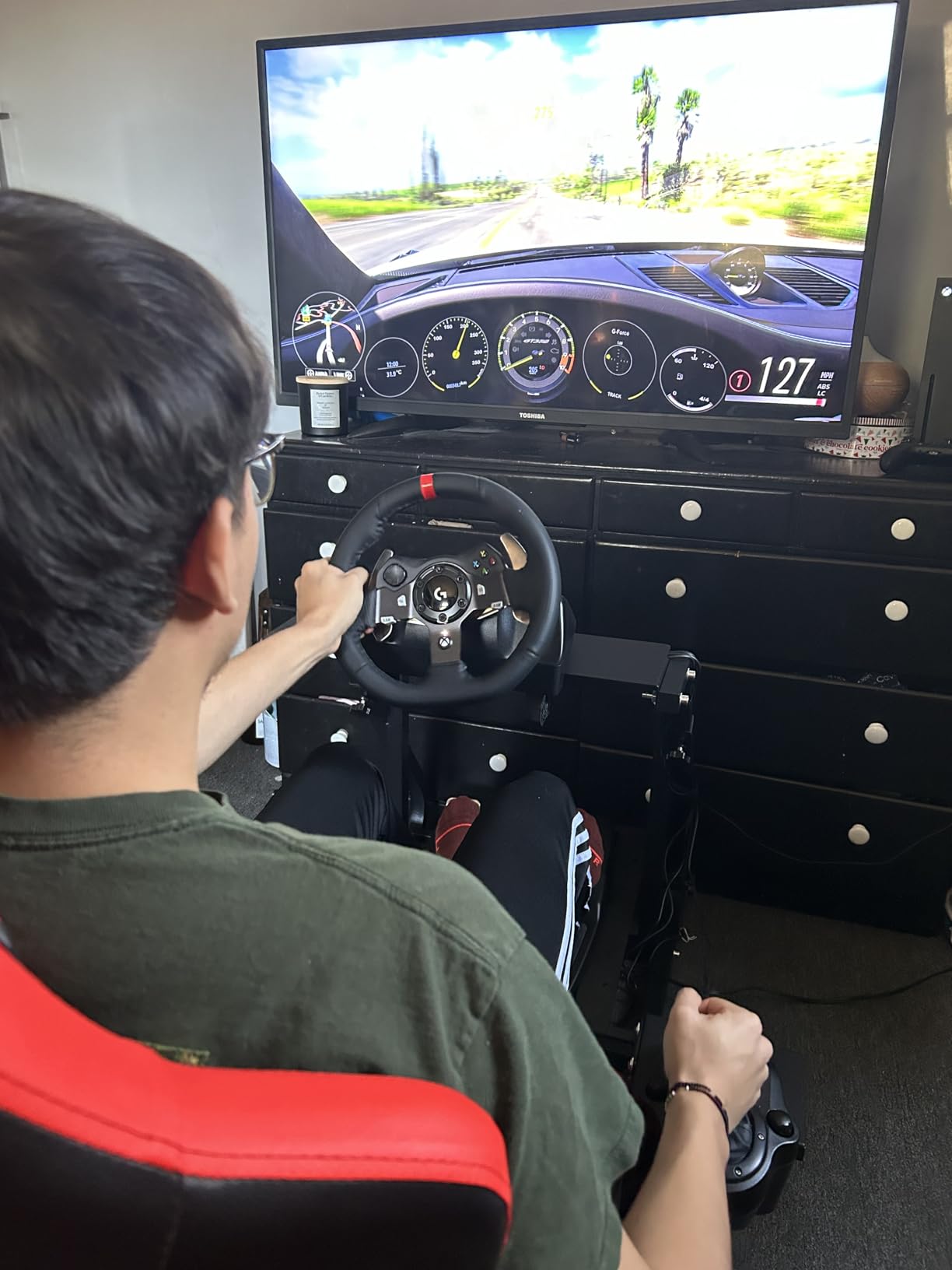 Dardoo G920 Racing Simulator Cockpit with Seat Fit for Logitech G923 G29, for Thrustmaster T150 T300 T248, Sim Racing Cockpit Not Included Wheel Pedals customer photo 2
