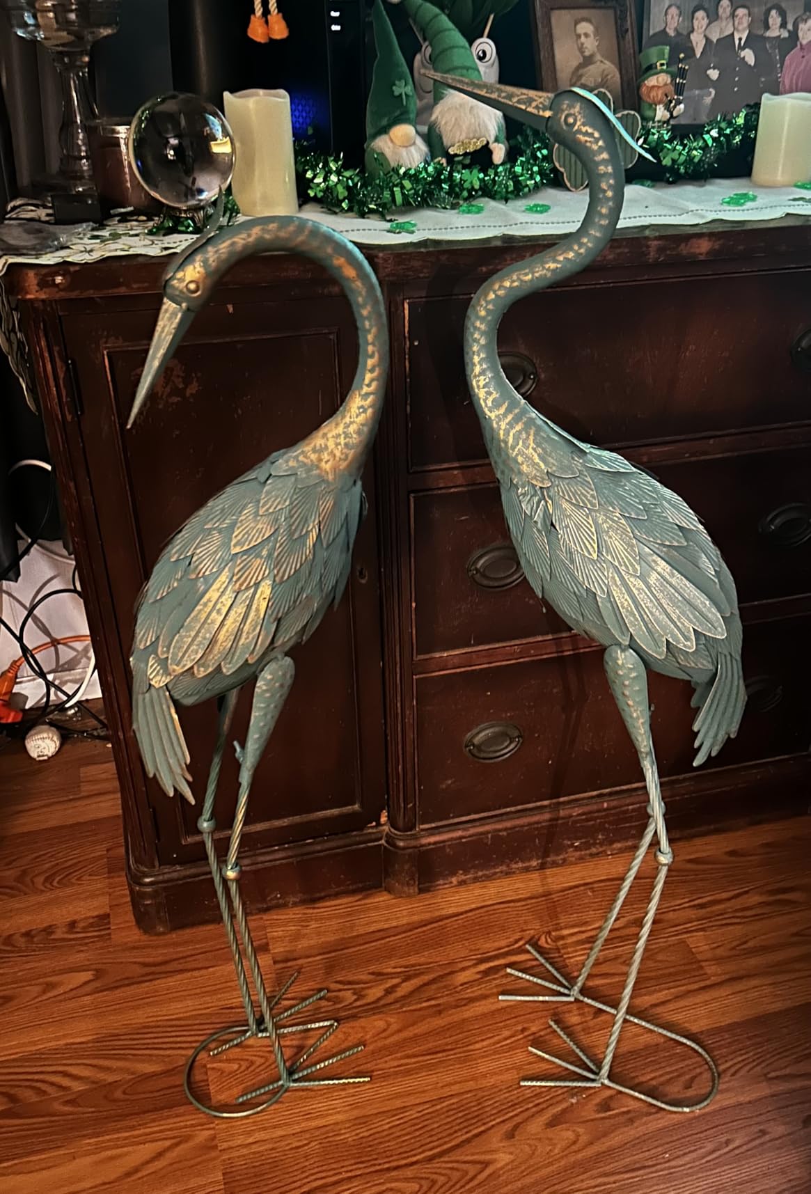 Crane Statues for Garden Decor, Metal Crane Yard Art Statues, Standing Heron Garden Sculptures & Statues for Outdoor Decorations, 38-42 Inch Set of 2, Copper customer photo 1