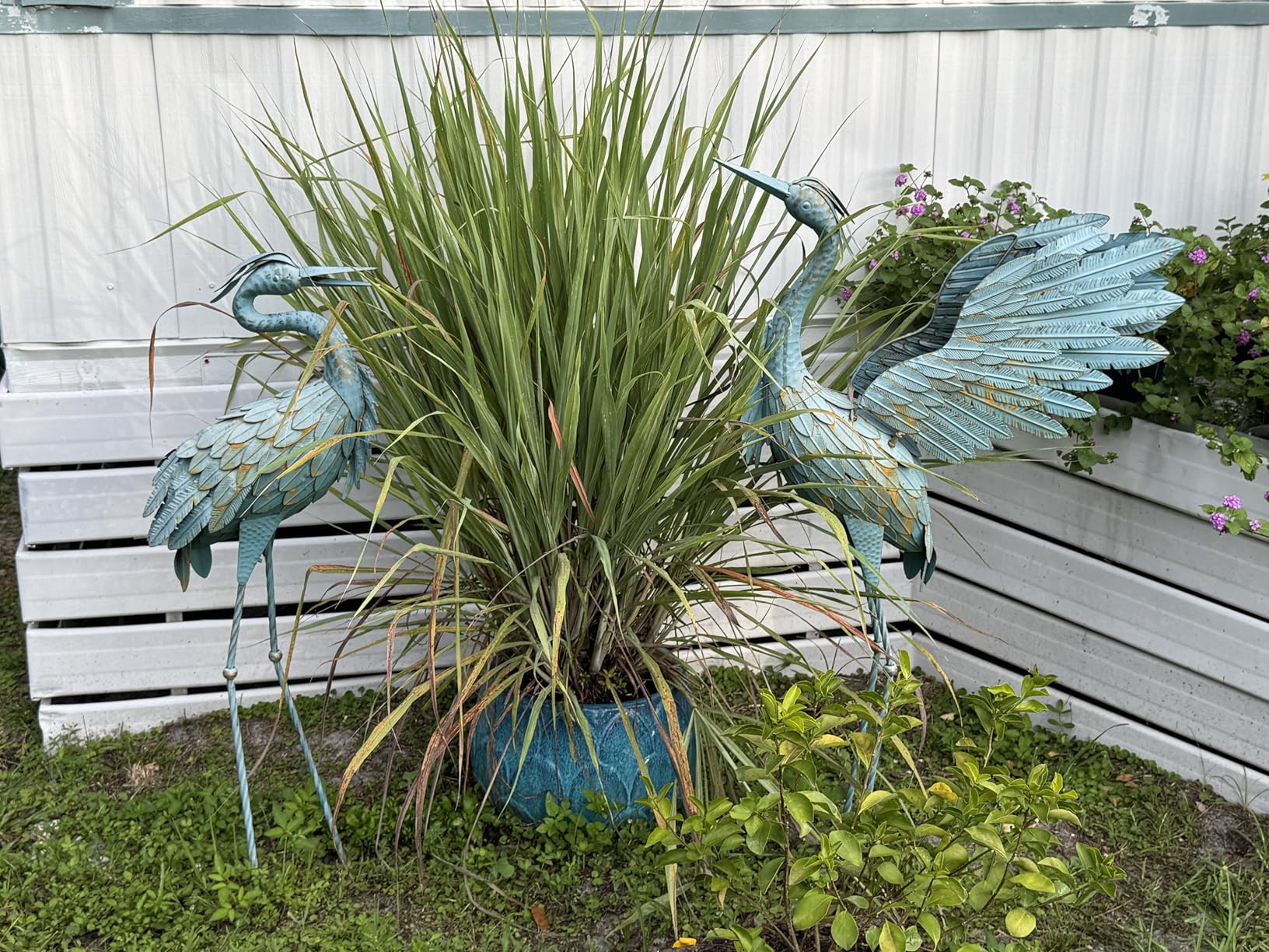 Crane Statues for Garden Decor, Metal Crane Yard Art Statues, Standing Heron Garden Sculptures & Statues for Outdoor Decorations, 38-42 Inch Set of 2, Copper customer photo 2