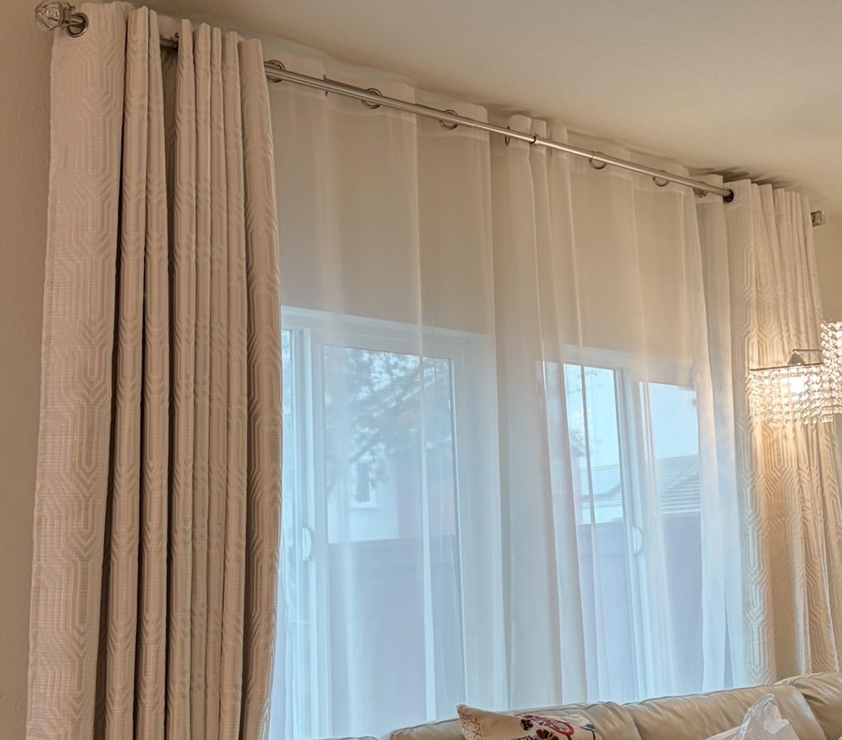 Beige and Silvery 100% Blackout Jacquard Geometric Pattern Curtains, 52 Inch Wide 84 Inches Long 2 Panels, Thermal Insulated Noise Reducing customer photo 2