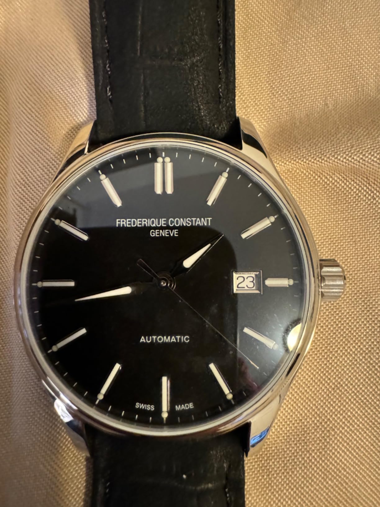 Classics Index Automatic Stainless Steel Black Dial Black Leather Strap Date Mens Watch FC-303NB5B6 customer photo 1