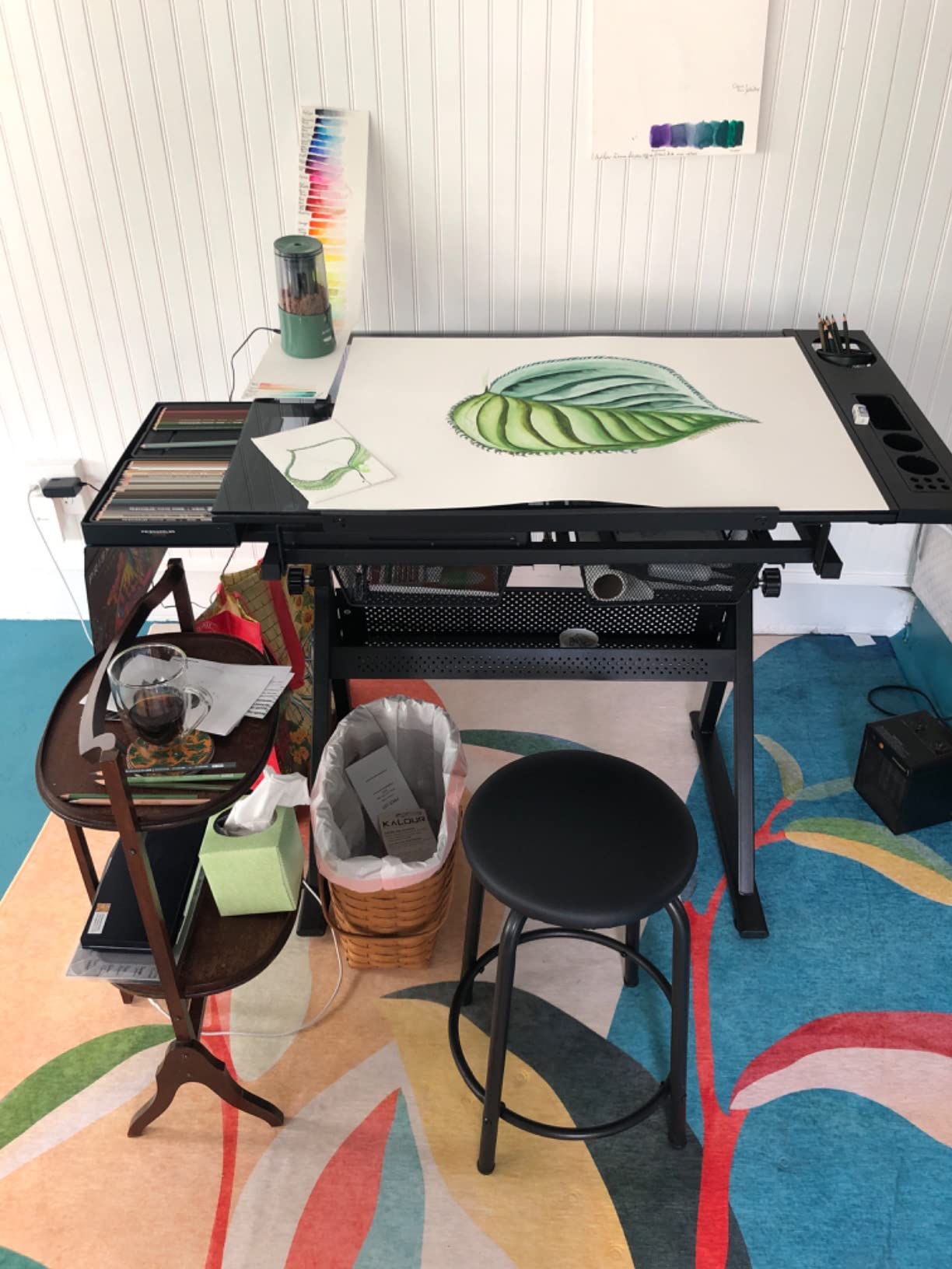 Glass Drafting Table Art Desk - Adjustable Professional Artwork Drawing Drafting Table Desk, Glass-Topped Art Table for Craft Station Studio Home Office School w/Drawers customer photo 1