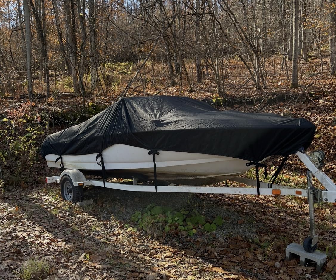 Waterproof 17-19FT Boat Cover, 1200D Heavy Duty Trailerable Cover | Marine Grade Oxford Fabric, UV & Tear Resistant, Double Stitching, Elastic Hem, Fits V-Hull/Ski Boat/Bass Boat/Fishing Boat customer photo 2