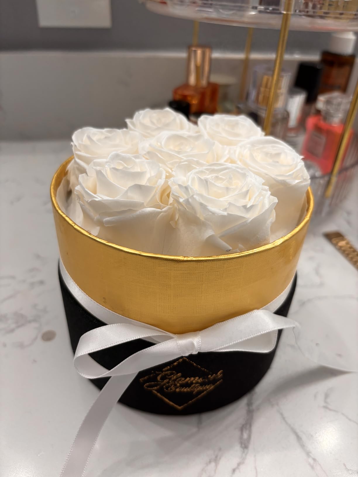 GLAMOUR BOUTIQUE Eternal Preserved Roses in a Box, Flowers Forever, Rose Forever in a Box for Wife or Her, Lasting Real Flower Gift, Elegant Luxury Floral Home Decor, 7 Roses customer photo 1