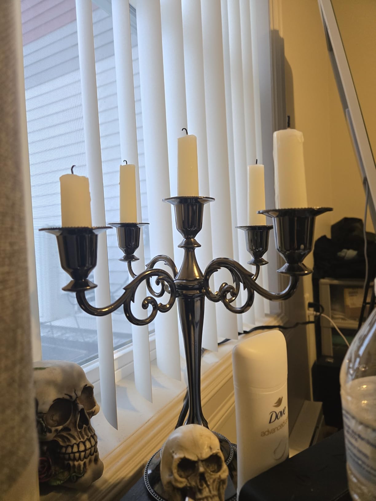 5-Candle Metal Candelabra 10.3 Inch Tall Candlestick Candle Holders for Home Decor Wedding Christmas Church Halloween Party, Bronze Tulip customer photo 1