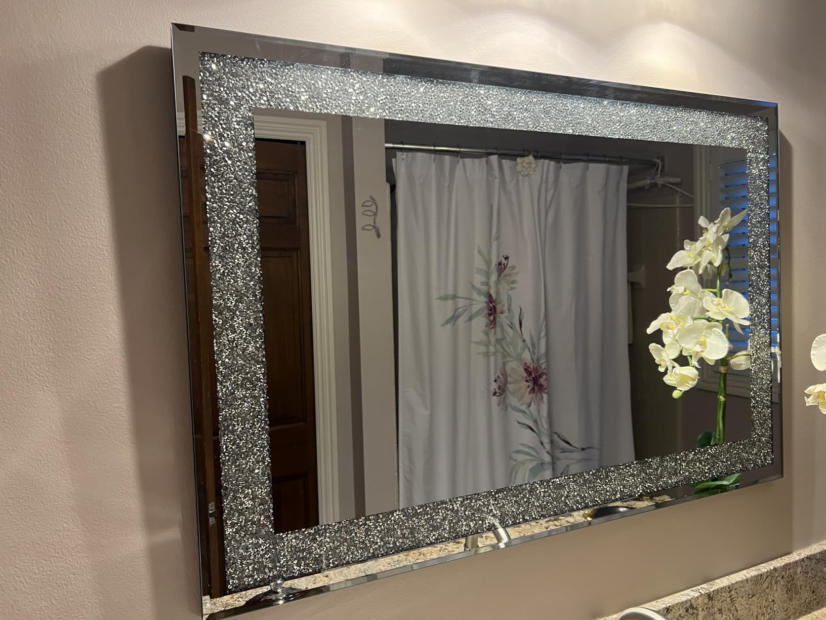 Ruomeng Wall Mirror Rectangular Crystal Crush Diamond Mirror for Home Decoration Accent Mirror for Bathroom, Entryway and Bedroom, 20