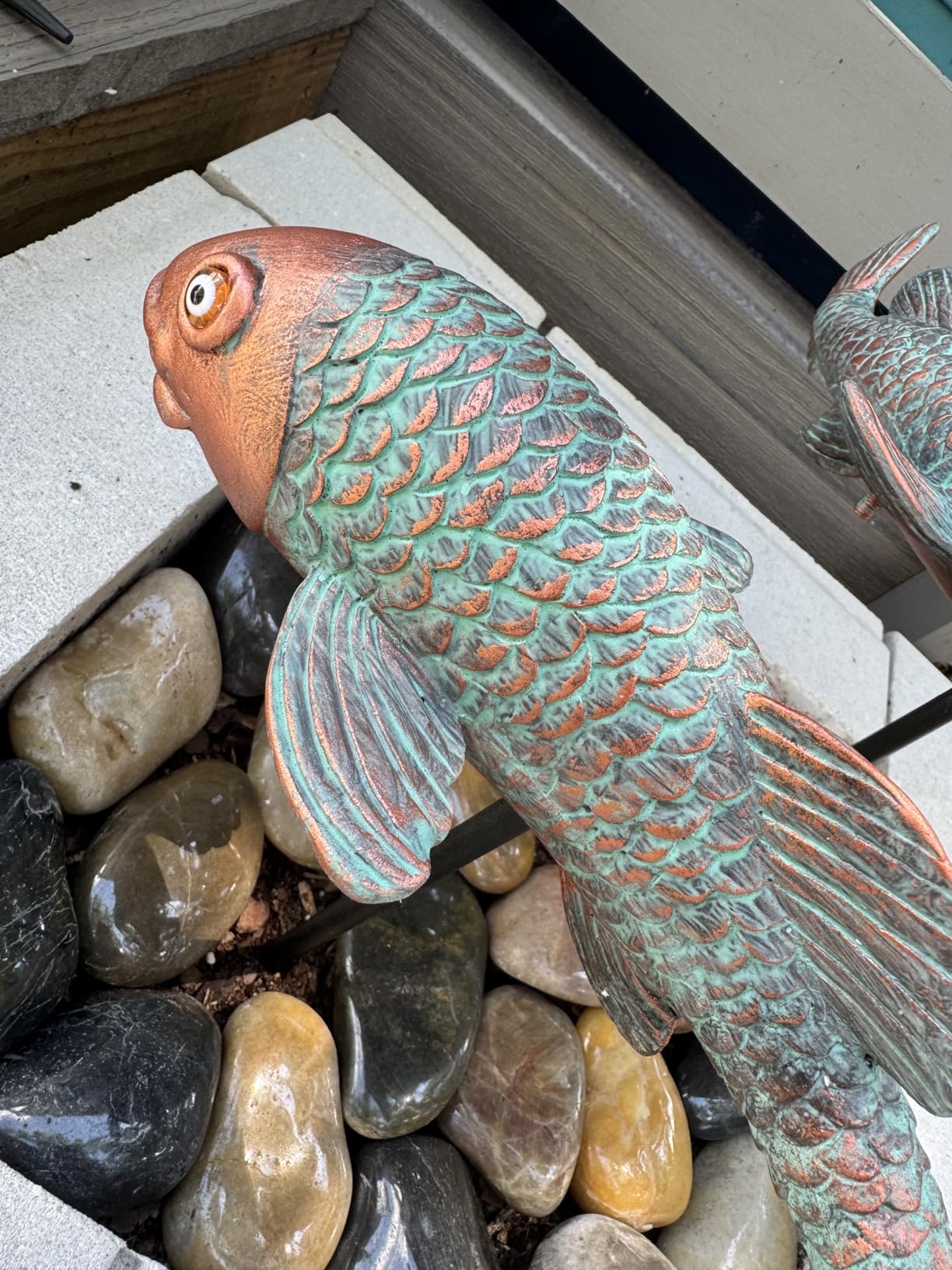 Garden Sculptures & Statues, Koi Fish Decor, Garden Fish Art, Set of 2 Antique Koi Fish Yard Art Decor for Outdoors, Patio, Yard, Lawn, Pond, Home Decoration (Bronze) customer photo 2