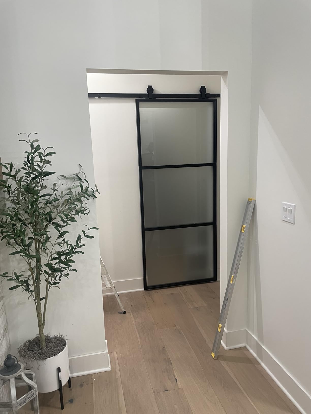 BARNSMITH 36in x 84in Frosted Glass Barn Door with 6FT Top Mounted Hardware kit Include Soft Close Mechanism customer photo 1