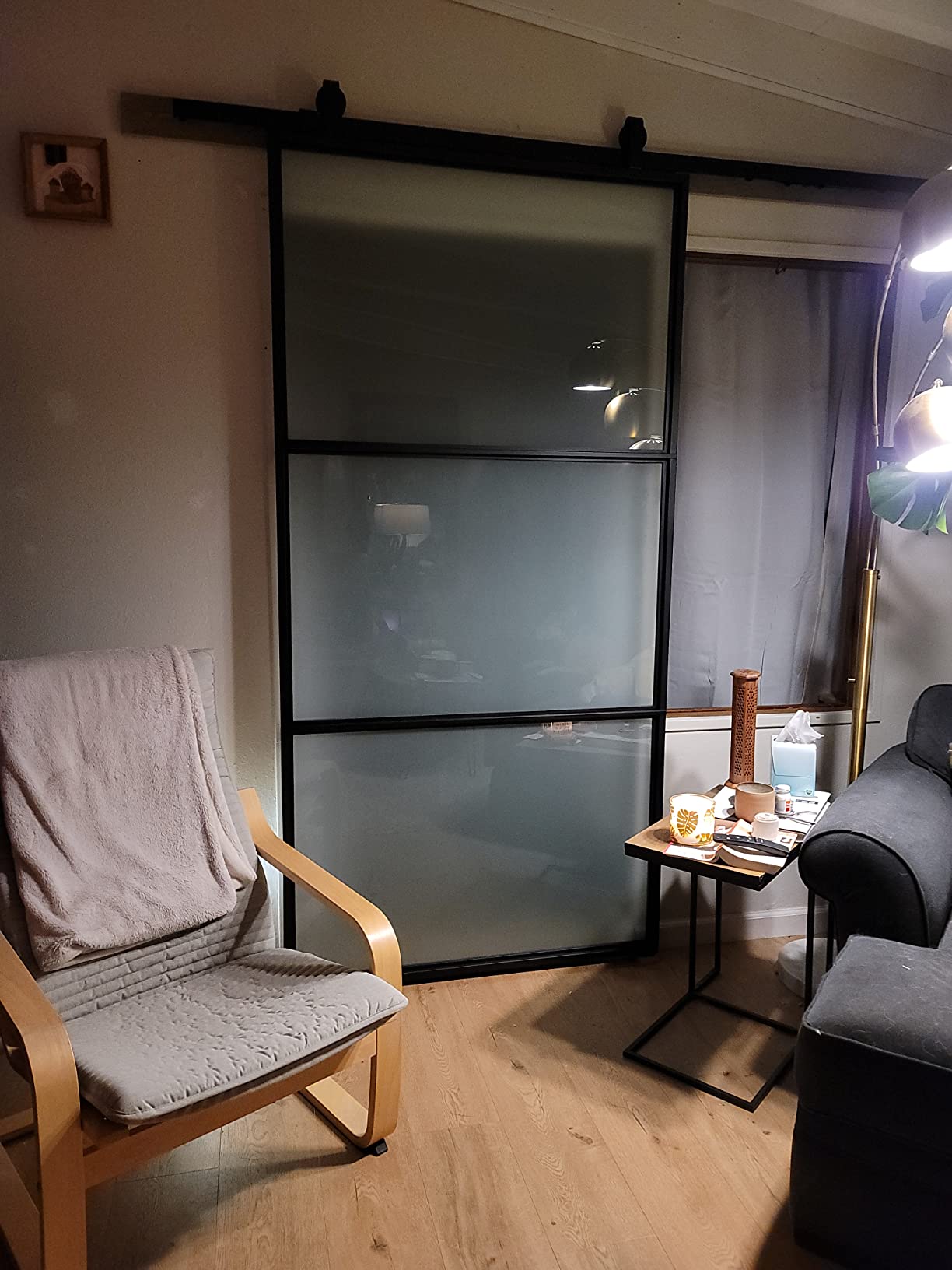 BARNSMITH 36in x 84in Frosted Glass Barn Door with 6FT Top Mounted Hardware kit Include Soft Close Mechanism customer photo 2