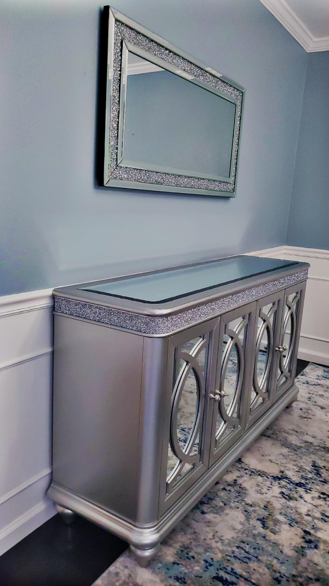 Decorative Crushed Diamond Mirror Rectangular Silver Wall Decor 48x24 inch customer photo 1