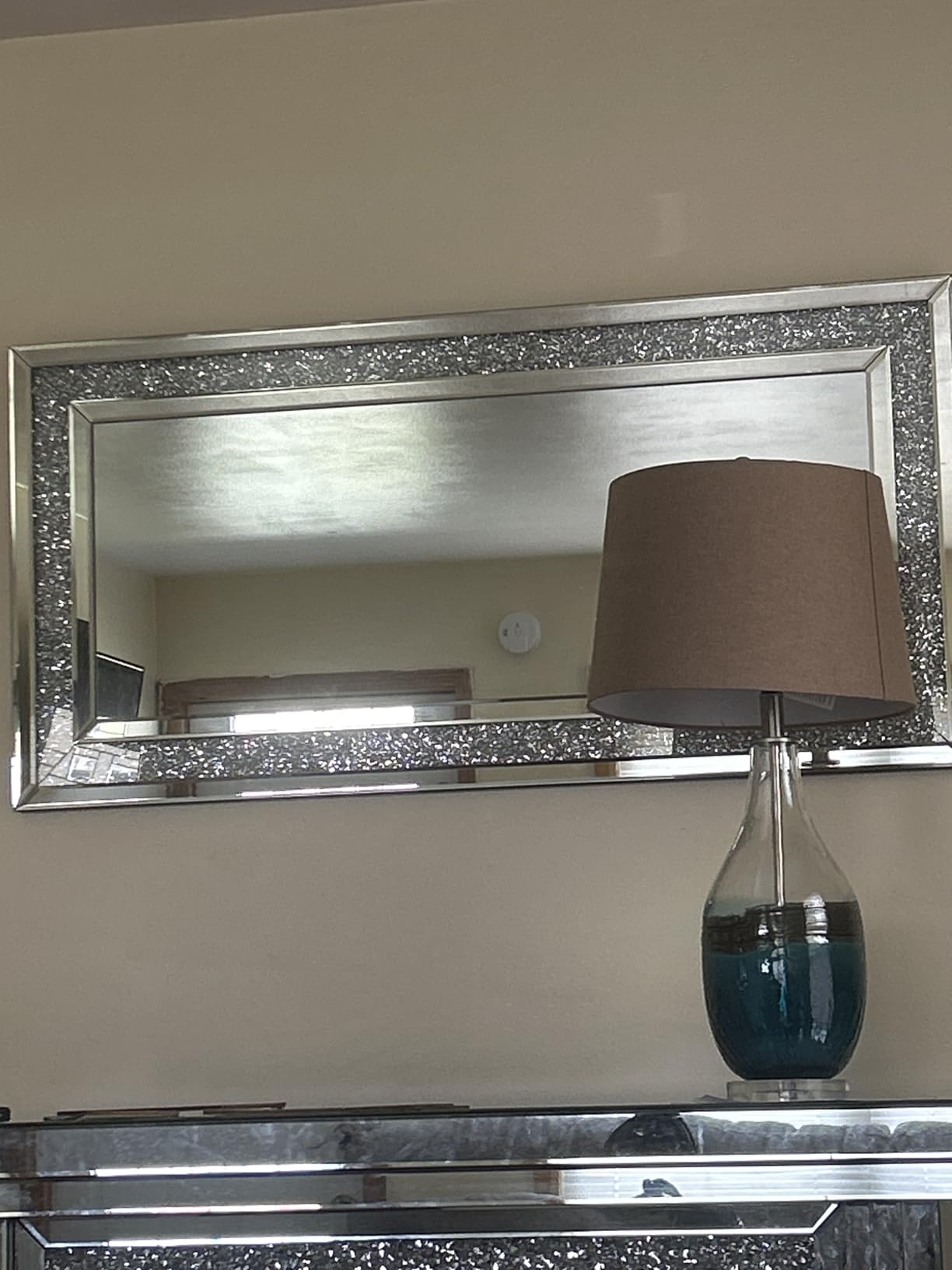 Decorative Crushed Diamond Mirror Rectangular Silver Wall Decor 48x24 inch customer photo 2