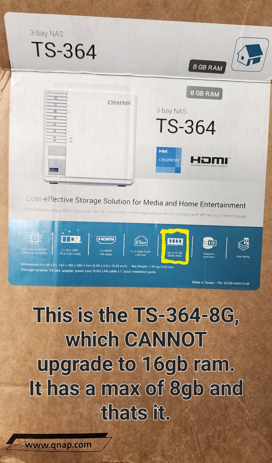 QNAP TS-364-8G-US 3 Bay High-Performance Desktop NAS with 2.5GbE and M.2 SSD caching customer photo 1