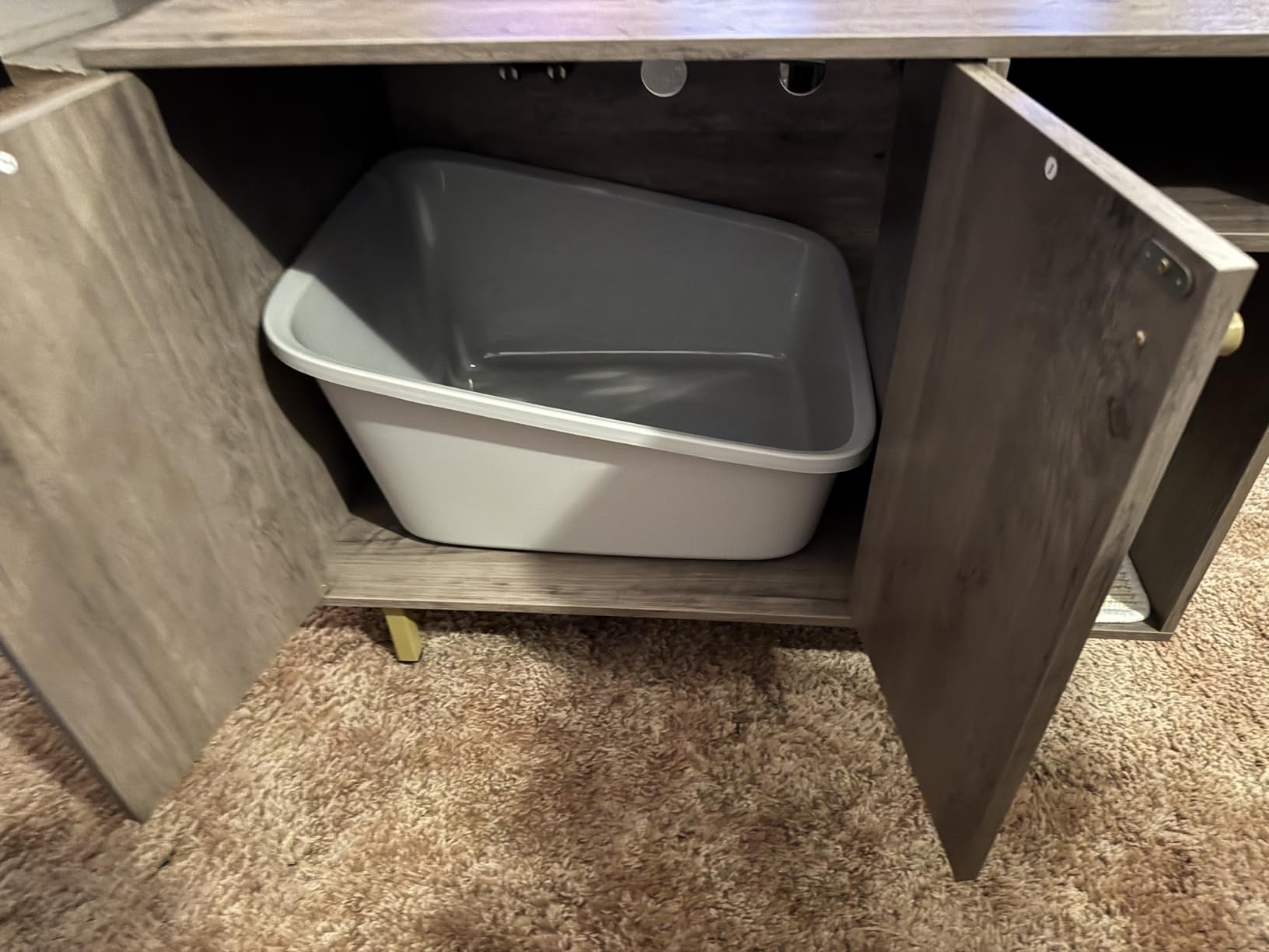 Hzuaneri Cat Litter Box Enclosure Enclosed, Hidden Litter Box Cabinet Furniture with Storage, Wooden Indoor Cat House Large, Modern End Table for Living Room Entryway, White and Gold 01503GCLB customer photo 2