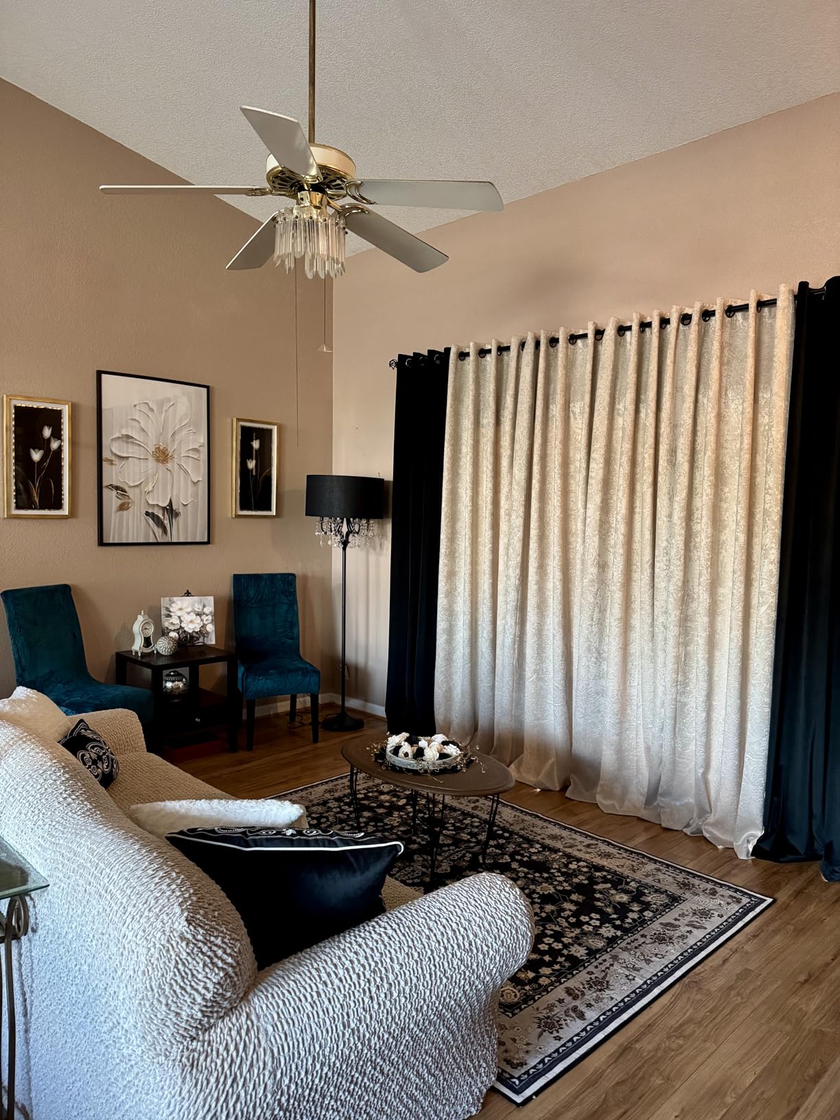 Warm Home Designs 1 Pair (2 Panels) of Ivory Beige Blackout Curtains with Embossed Textured Damask Flower Pattern customer photo 2
