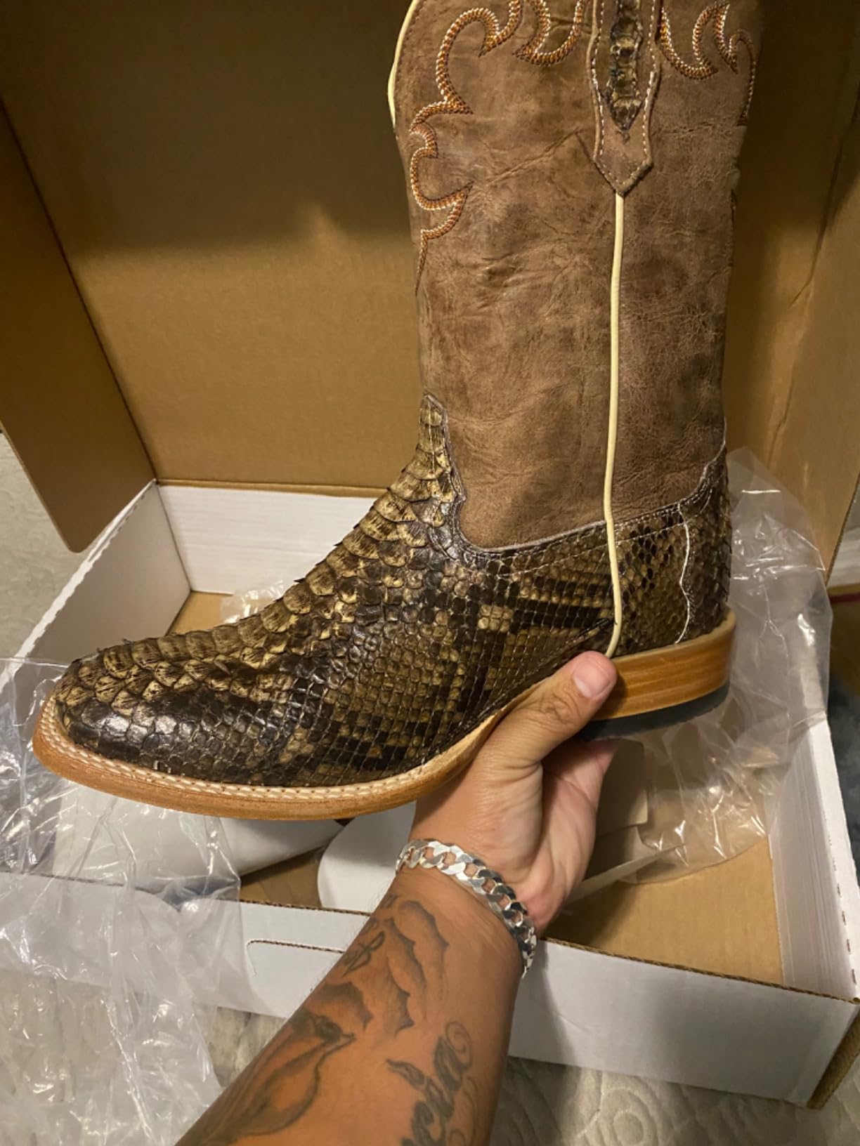 Men's Exotic Python Western Boot Broad Square Toe - Bb42 customer photo 1