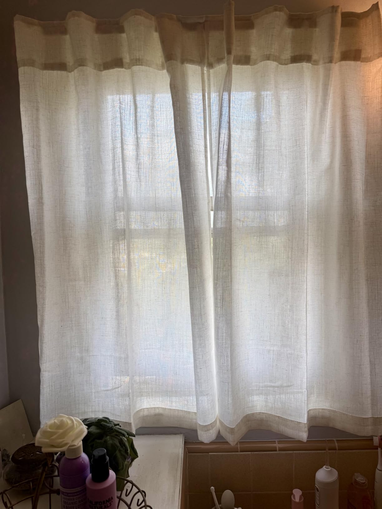 2 Panels Set Cream Linen Curtains 108 inches Long for Living Room - Back Tab Neutral Farmhouse Light Filtering Semi Sheer Linen Drapes Ceiling to Floor for Large Window Ivory 9 FT customer photo 1