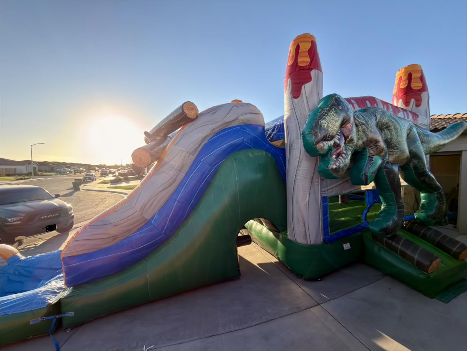 XJUMP 34'x15'x14' Dinosaur Bounce House with Slide - Heavy Duty 15oz PVC Vinyl, with Basketball Hoop and Blower, Indoor and Outdoor Rental Grade Jump House with Slide and Pool for Kids & Adults customer photo 1