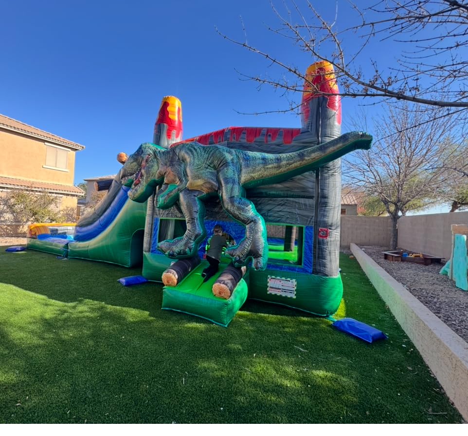 XJUMP 34'x15'x14' Dinosaur Bounce House with Slide - Heavy Duty 15oz PVC Vinyl, with Basketball Hoop and Blower, Indoor and Outdoor Rental Grade Jump House with Slide and Pool for Kids & Adults customer photo 2