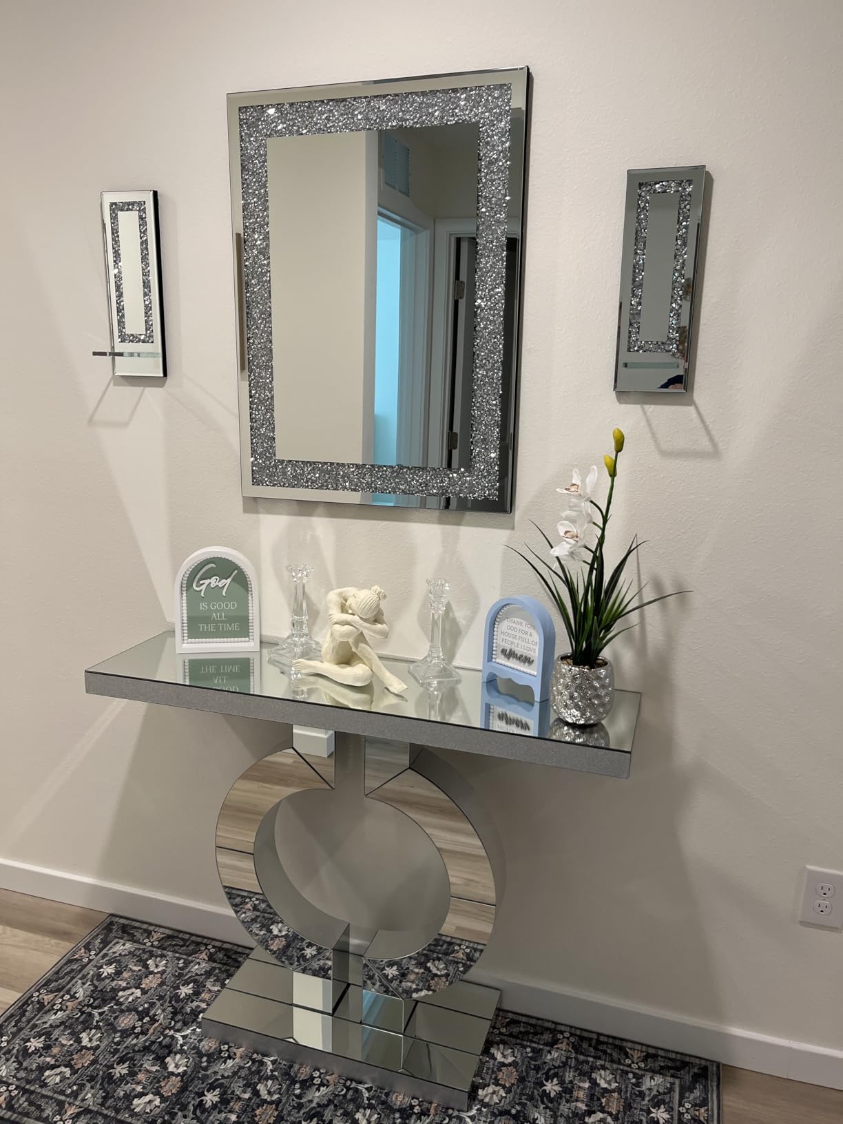 QMDECOR Crystal Crush Diamond Rectangle Silver Mirror for Wall Decoration 24x32inch Wall Hang Frameless Mirror Acrylic Diamond Decor. customer photo 1