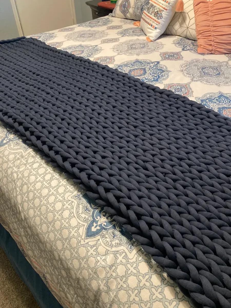 Cotton Hand-Knit Weighted Blankets for Adults - Chunky Knit Blanket - Sustainable, Breathable, Organic, Cooling Weighted Blanket - Machine Washable (Moonstone Grey, 15 lbs, 40