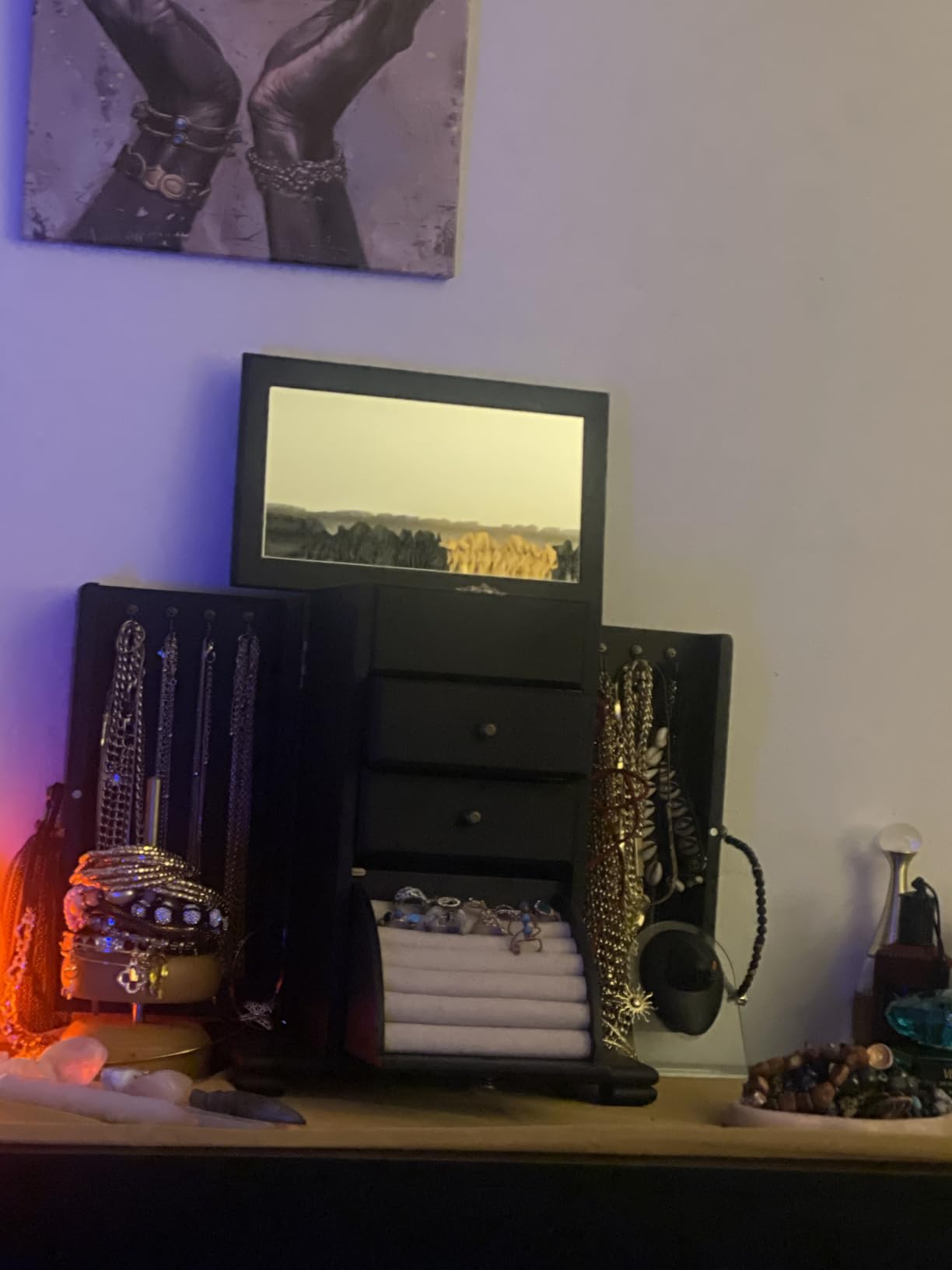 Emfogo Standing Jewelry Armoire, 7 Drawers & 2 Side Doors Jewelry Armoire Cabinet Standing with Top Flip Makeup Mirror, Jewelry Chest Jewelry Boxes customer photo 2