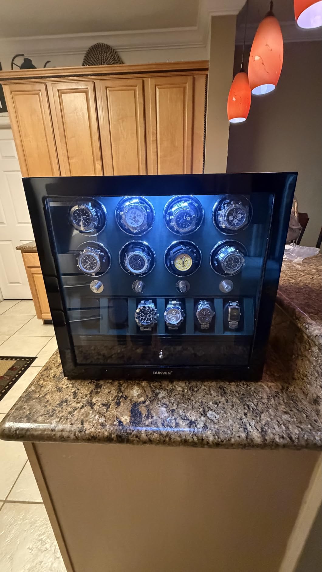 DUKWIN Watch Winder for 4/6/8 Automatic Watches, Lockable Winders with Watch Holders and Jewelry Storage, Super Quiet Motor with High-Gloss Finish, Built-in Illumination customer photo 2
