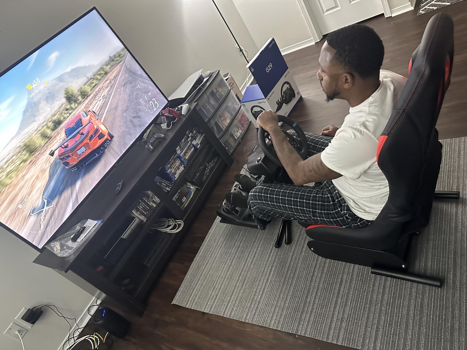 DIWANGUS Racing Simulator Cockpit Racing Wheel Stand with Seat Gaming Chair Sim Racing Cockpit for G29 G920 G923 G27 G25 T248X T248 T300RS T150 458 TX Xbox PS4 PS5 PC customer photo 1