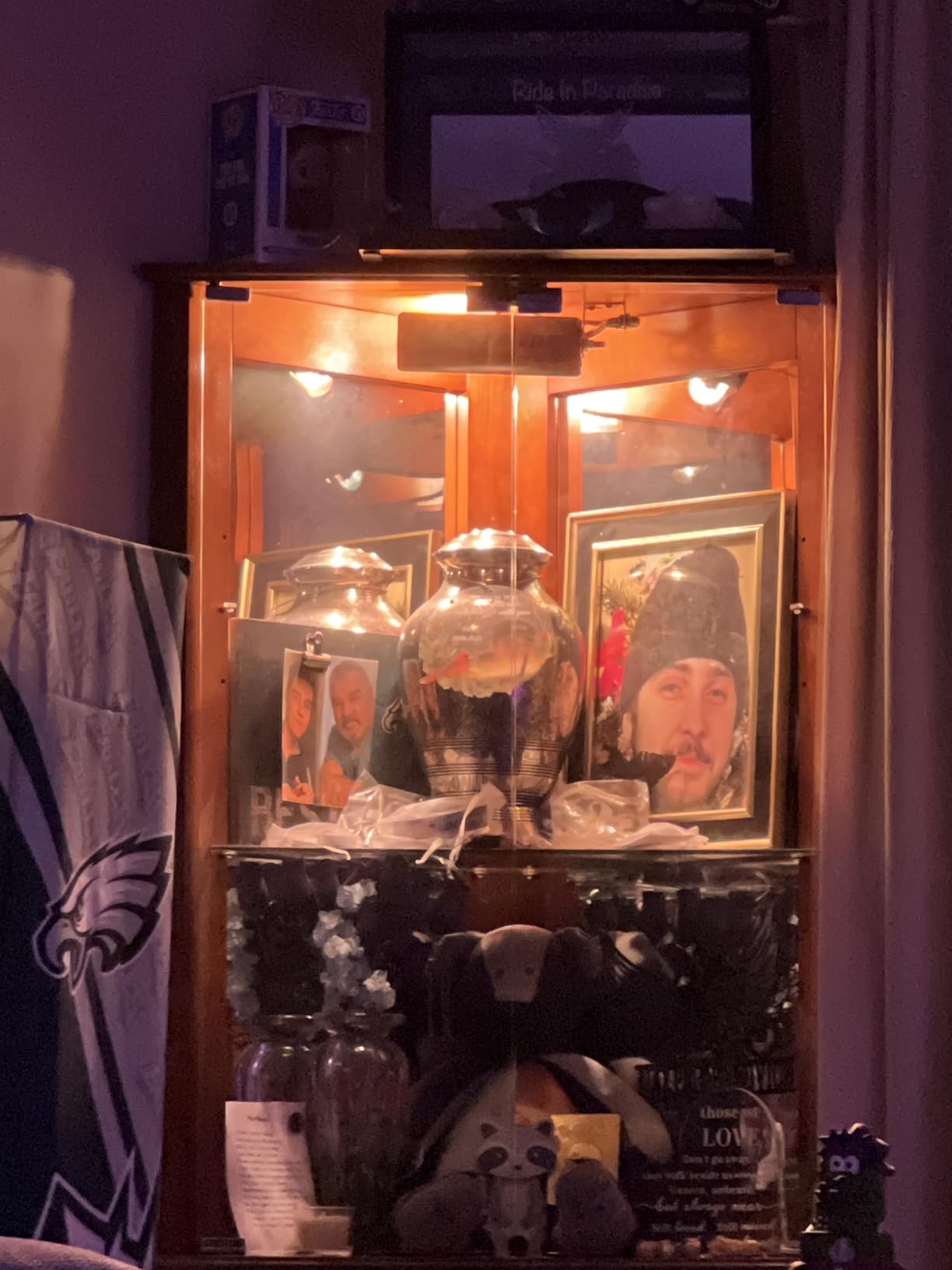 BELLEZE Lighted Corner Display Curio Cabinet Wooden Shelving Unit with Tempered Glass Door, Bar and Liquor Storage Area with 6 Shelves - Woody (Oak) customer photo 2