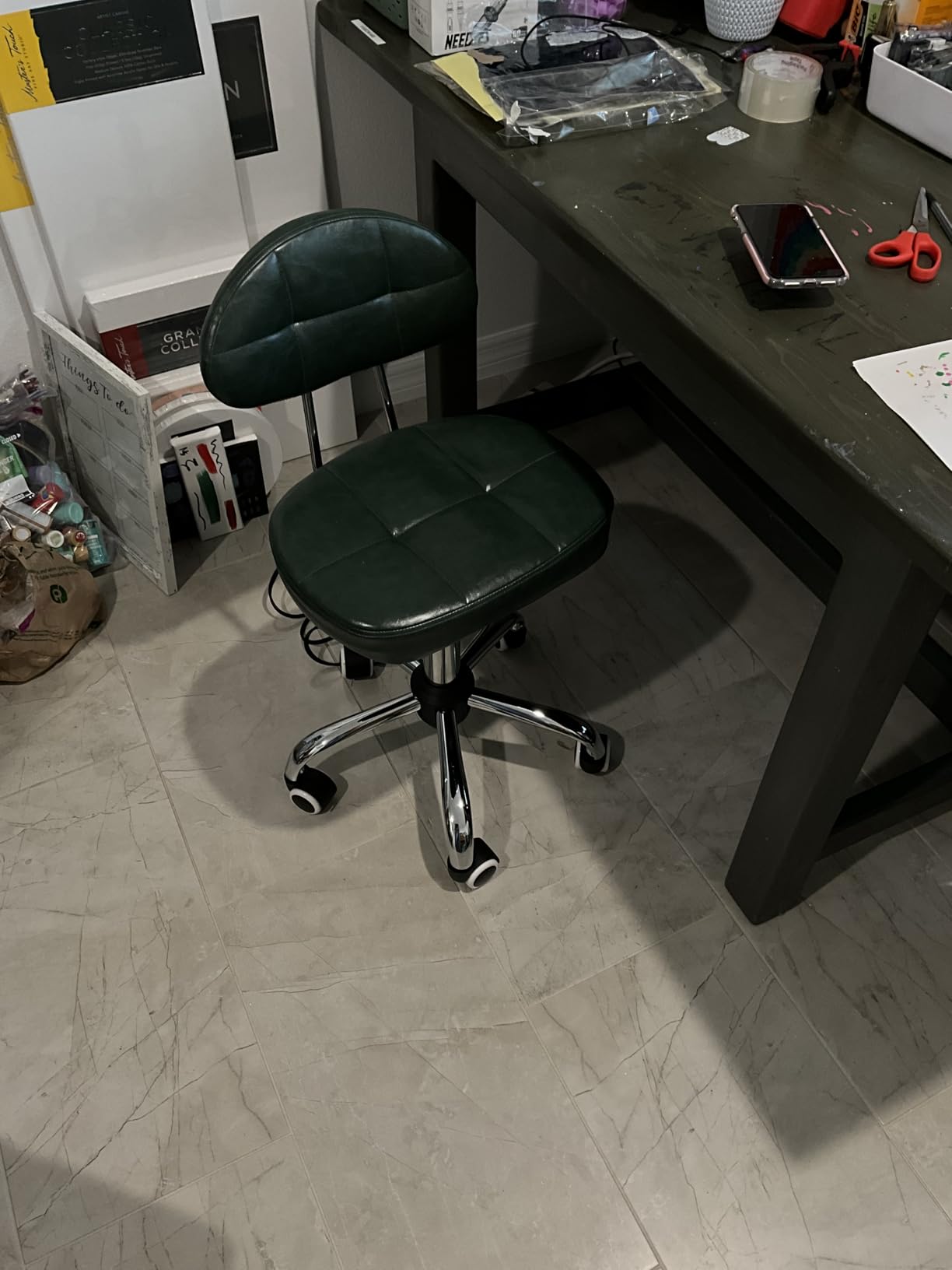 BFTOU Black Square Minimalist Swivel Stool with Wheel for Work SPA Shop Massage Height-Adjustable and Cost-Effective Rolling Stool Chair with Back customer photo 2