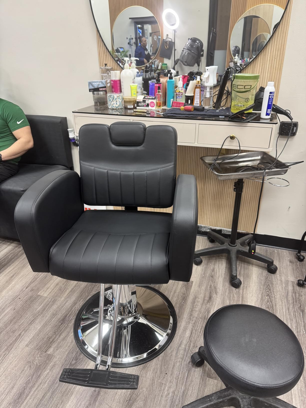 Baasha Black & Gold Reclining Salon Chair All Purpose Hydraulic Barber Chair with Removable Headrest Comfortable Styling Chair for Makeup Lash Tattoo Braiding & Shaving 440 lbs Cap customer photo 1