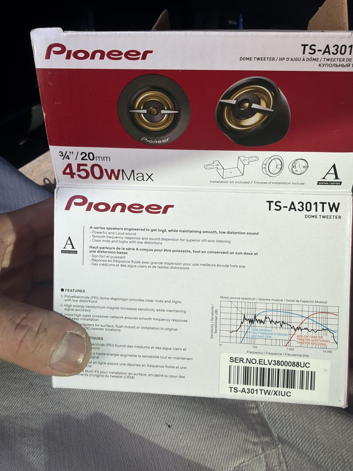 PIONEER A-Series Plus TS-A301TW 20 mm (0.75'') Tweeters (Pair) - 450W Max, Crisp High-Frequency Detail, Easy Add-On for Clarity customer photo 1