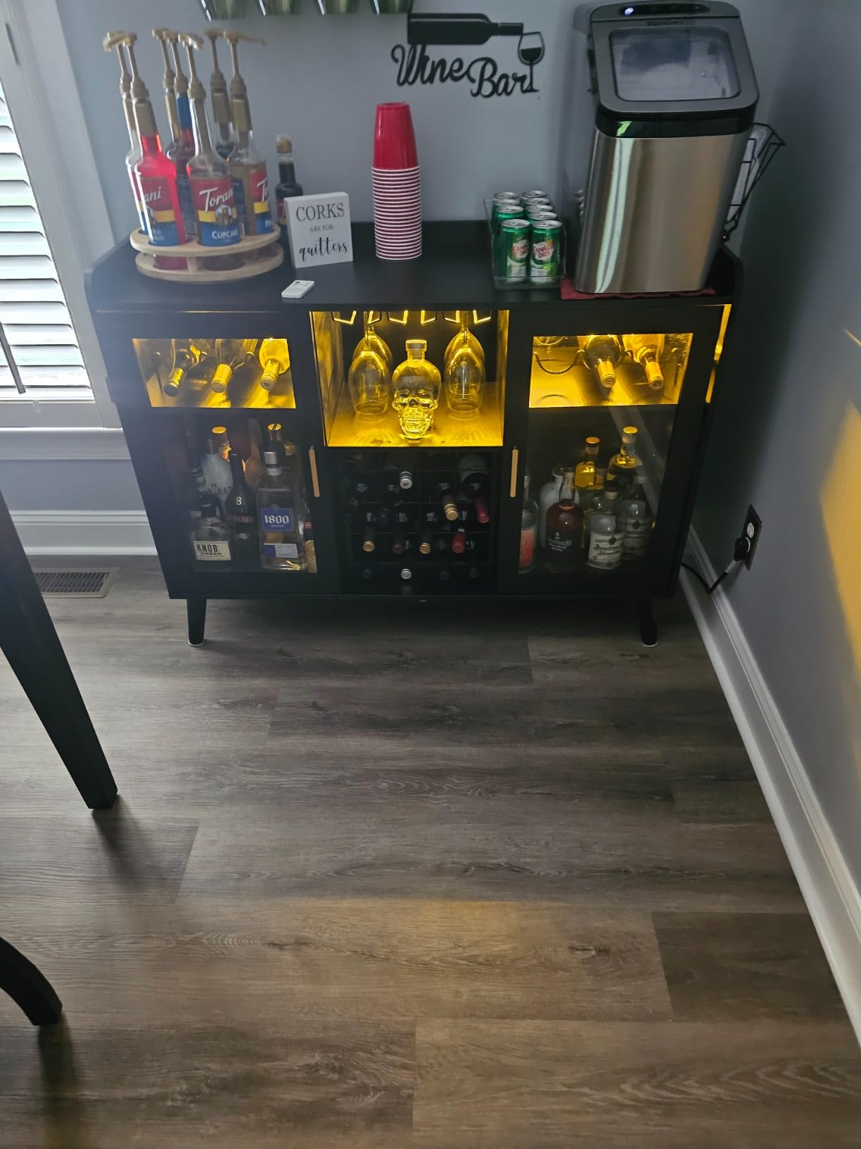 Loomie Wine Bar Cabinet with LED Light, Home Coffee Cabinet (White) customer photo 2