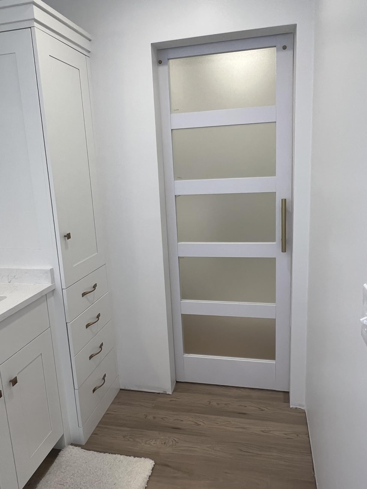 Fredbeck 48in x 84in White Glass Barn Door with 8FT 96inch Sliding Doors Hardware Kit Included & Handle customer photo 1