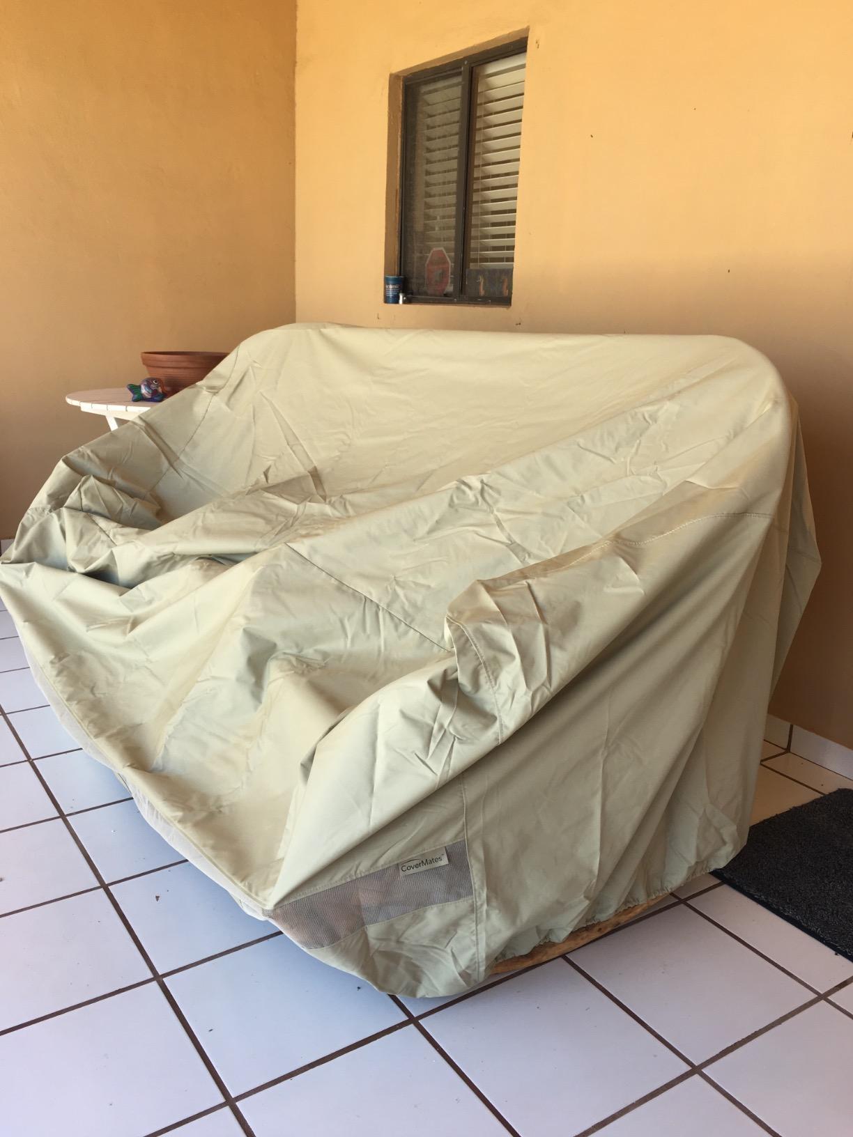 Covermates Elite Outdoor Patio Sofa Cover - Water-Resistant 300D Polyester, Double-Stitched Seams, Elastic Hem, Auto-Locking Drawcord & Mesh Vent for Moderate Weather, 74W x 32D x 34H, Charcoal customer photo 1
