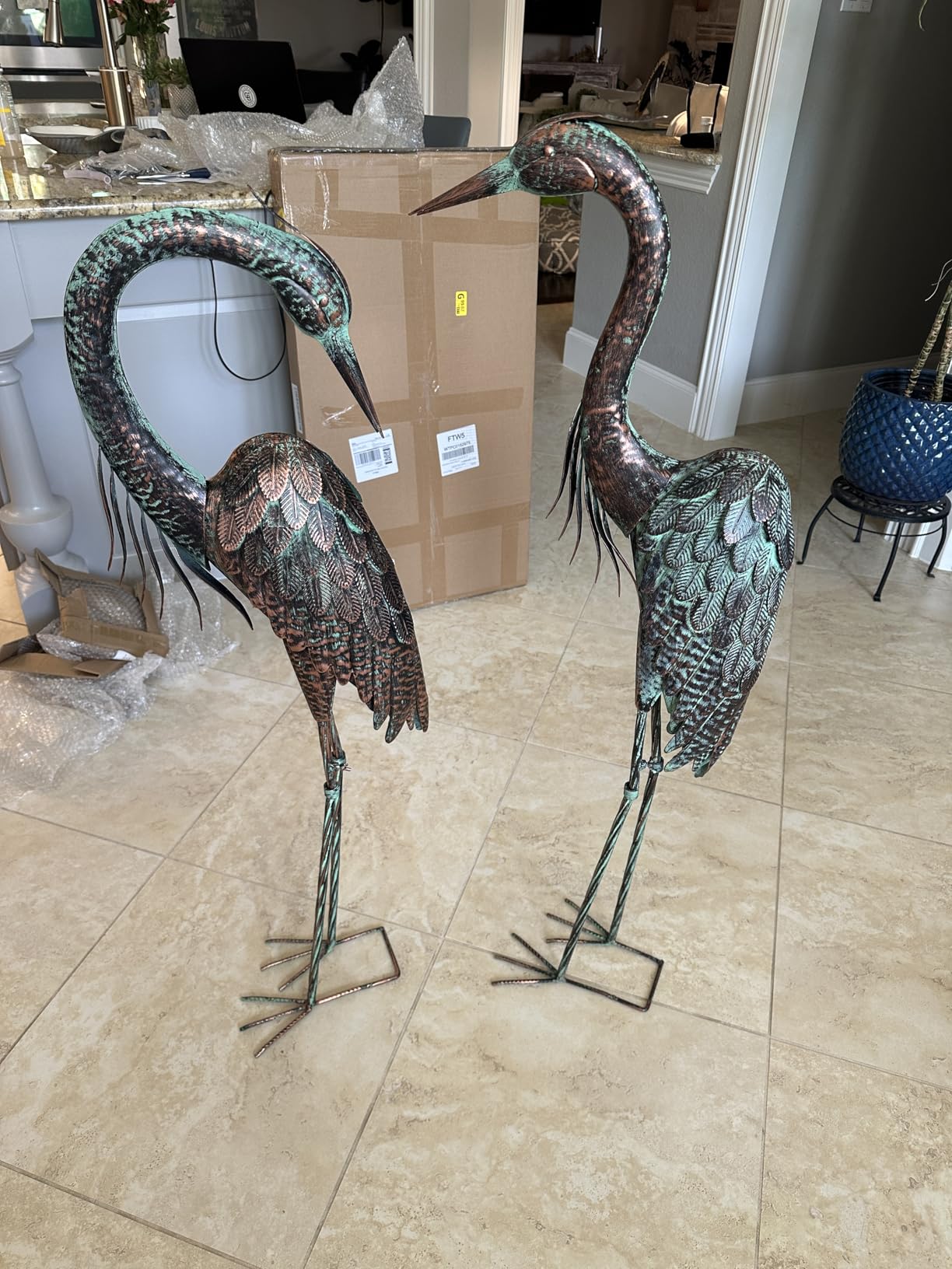 Kircust Metal Crane Statues - Set of 2 Bronze Heron Sculptures for Garden, Patio, or Yard Decor - 27.56
