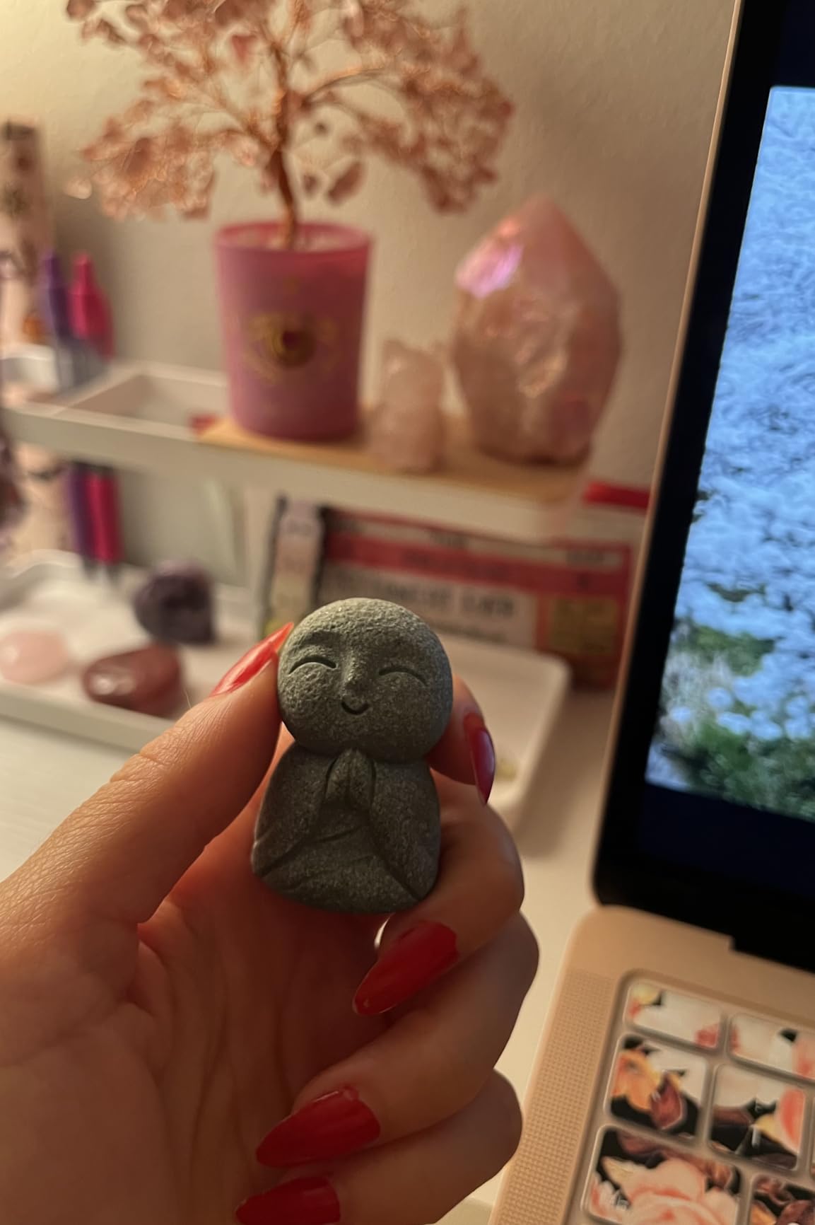 Landical Buddha Sandstone Statues, Zen Monk Praying Statue Sculptures Ornament for Wealth Good Luck Feng Shui Decor Home Office Car Decoration(Jizo Monk) customer photo 2