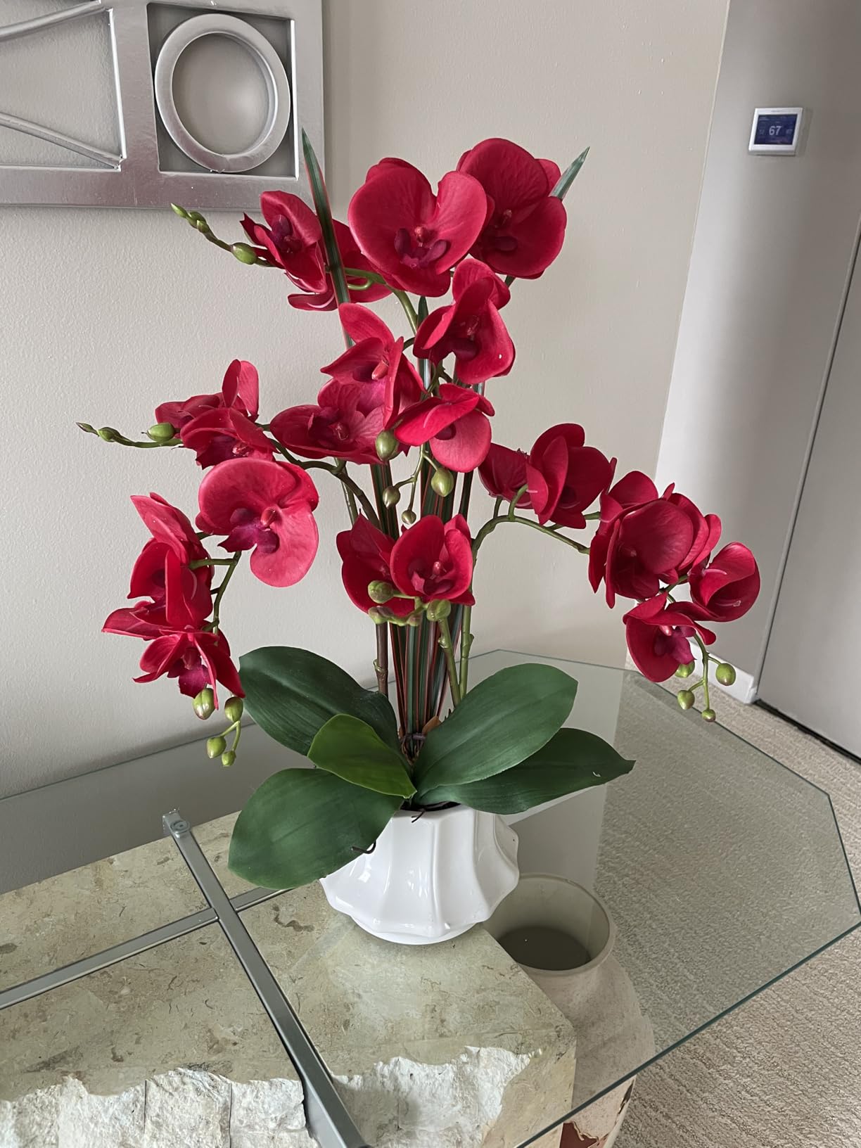 CXGS Artificial Orchid Flower Plant 20.9'' Real Touch Faux Orchids in Ceramic Vase Orange Fake Phalaenopsis Flower Arrangement Silk Orchids with Stems for Centerpiece Table Home Indoor Decor customer photo 1